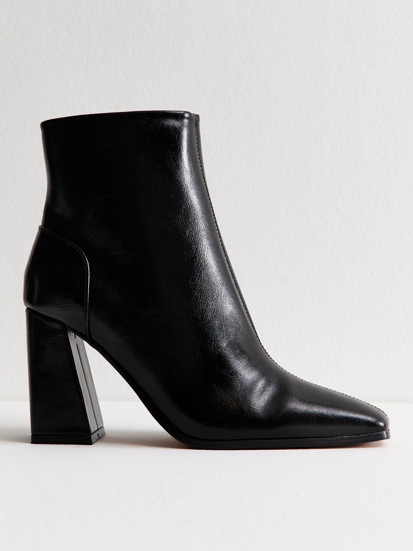 New Look Faux Leather Square Toe Ankle Boots - Black