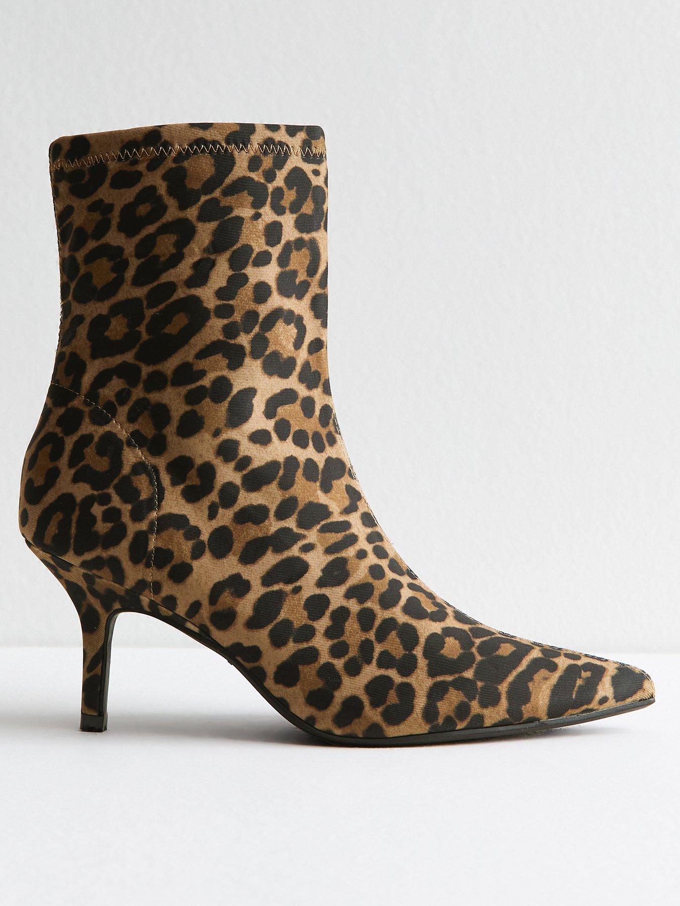 New Look Stiletto Point Hi-Sock Ankle Boot - Leopard Print
