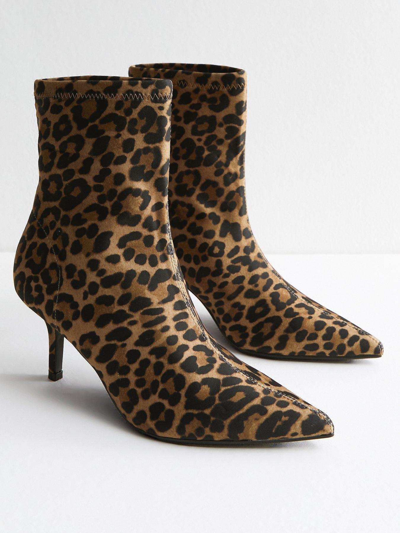 Image 2 of 5 of New Look Stiletto Point Hi-Sock&nbsp;Ankle Boot&nbsp;- Leopard Print