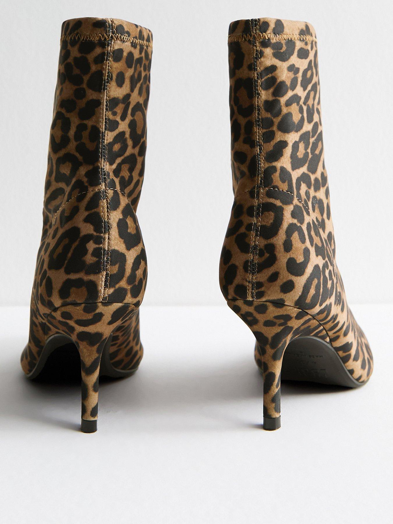 Image 3 of 5 of New Look Stiletto Point Hi-Sock&nbsp;Ankle Boot&nbsp;- Leopard Print