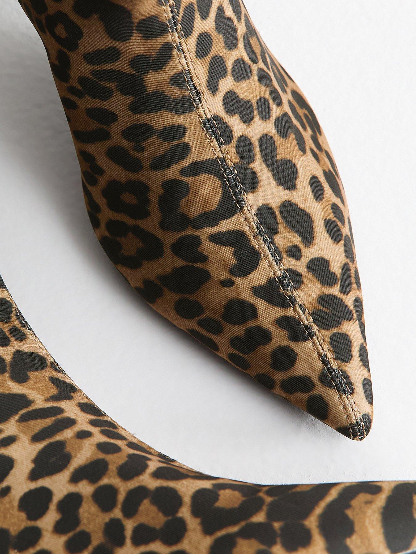 Image 4 of 5 of New Look Stiletto Point Hi-Sock&nbsp;Ankle Boot&nbsp;- Leopard Print
