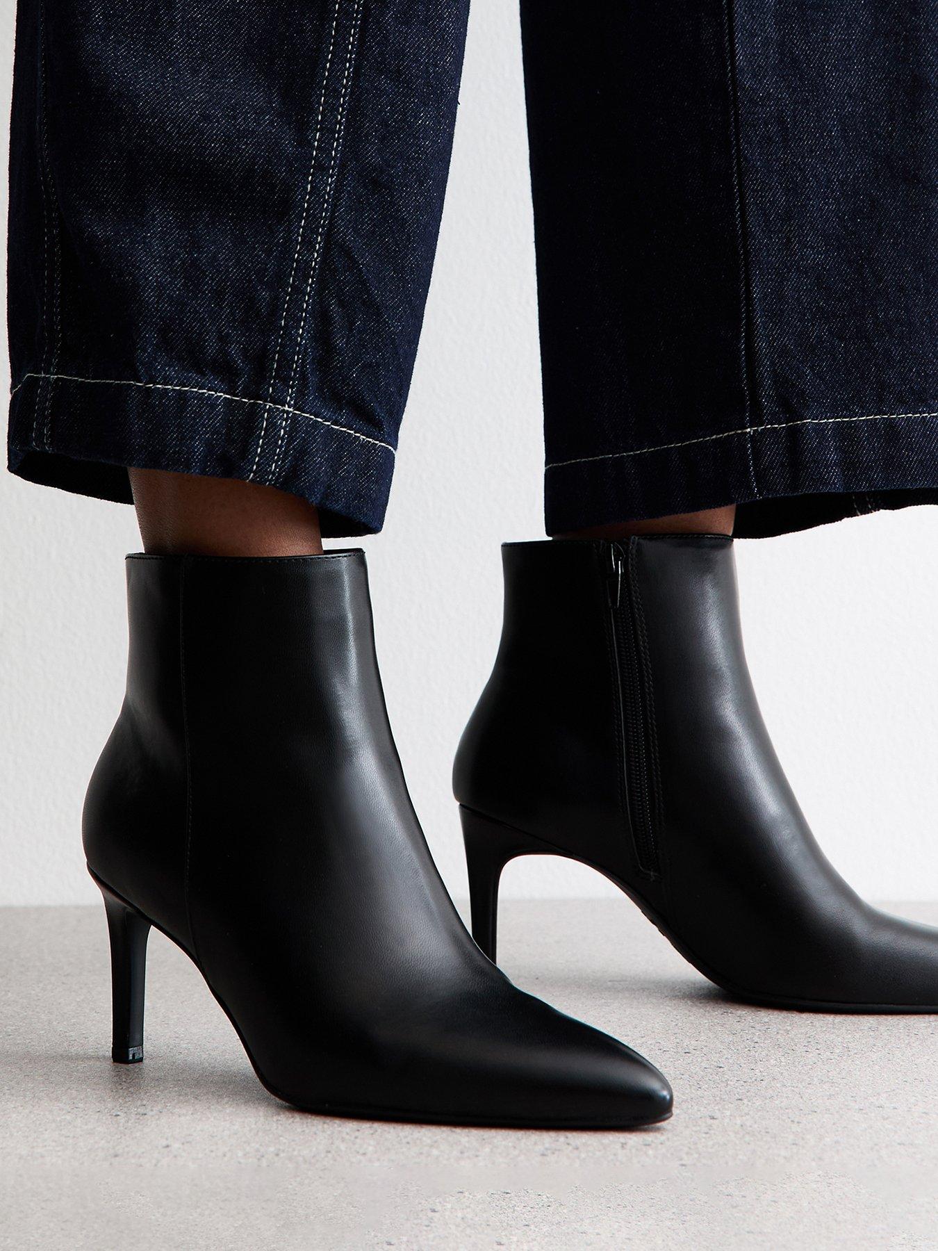  image of new-look-faux-leather-point-toe-ankle-boots-black