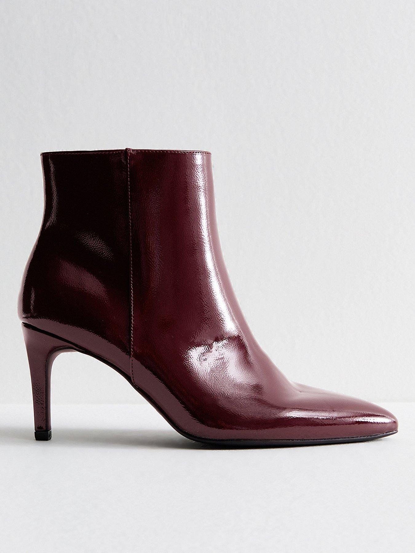New Look Faux Patent Leather Point Toe Ankle Boots - Red