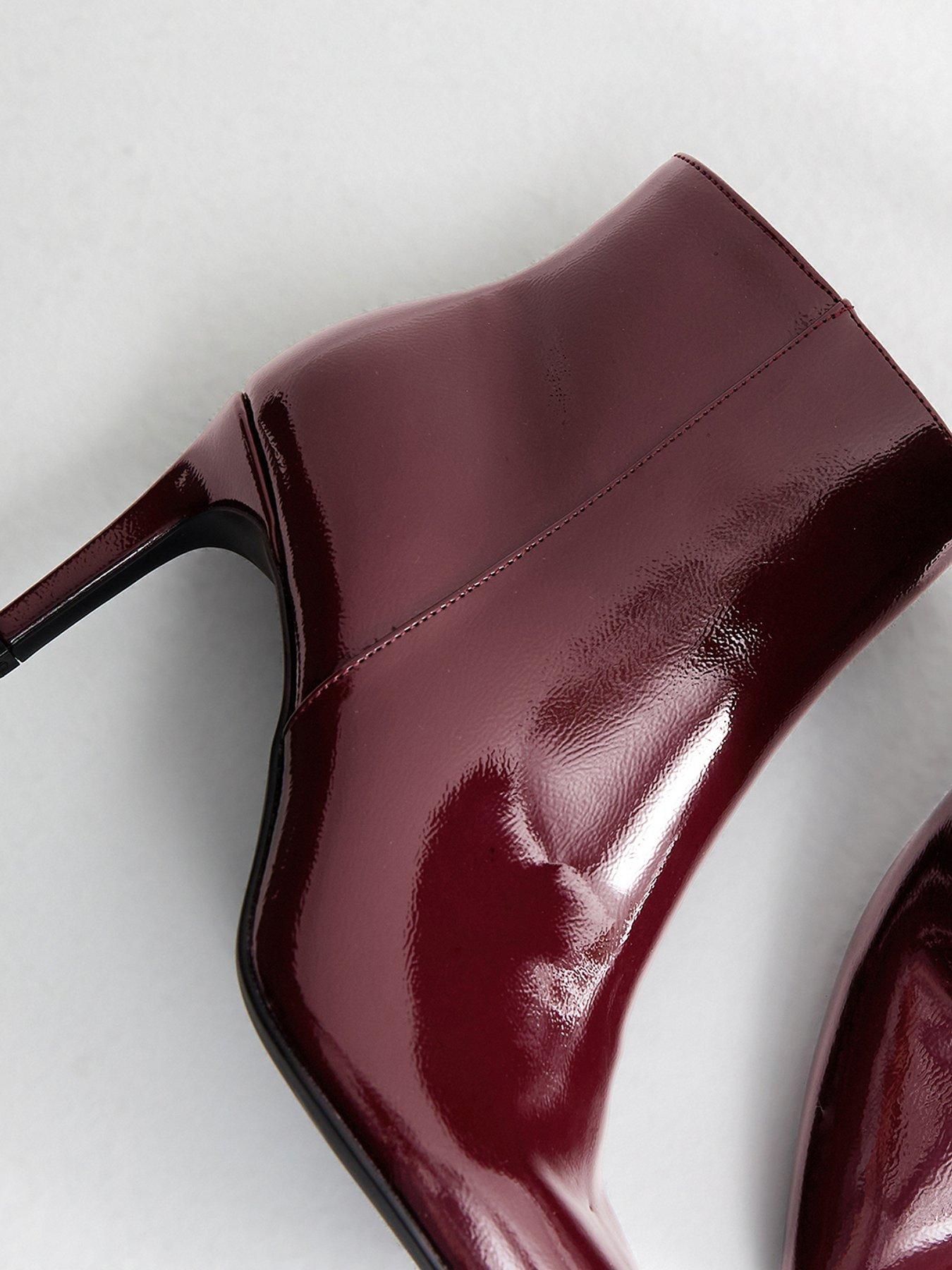  image of new-look-faux-patent-leather-point-toe-ankle-boots-dark-burgundy