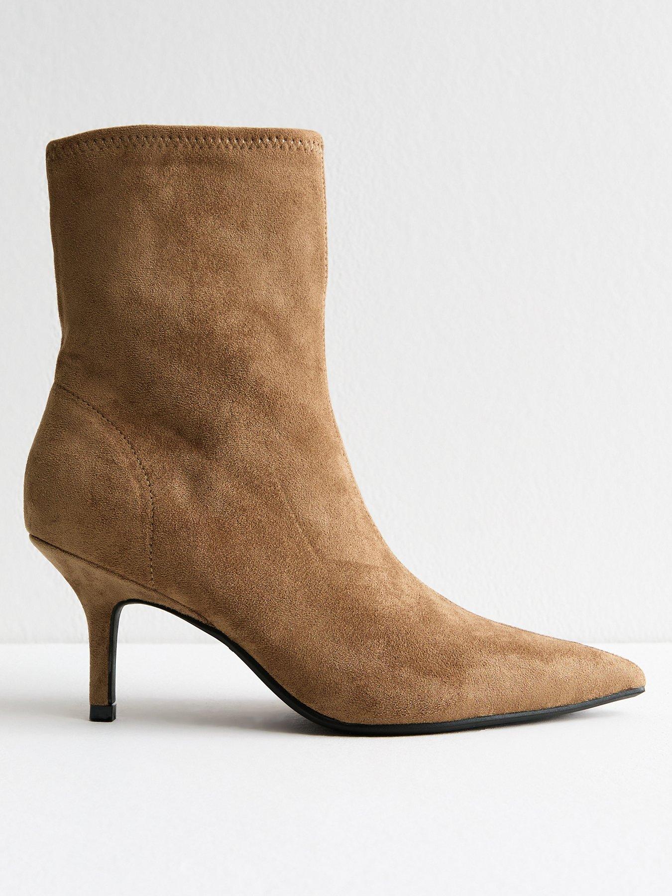 New Look Camel Faux Suede Pointed Toe Sock Boots