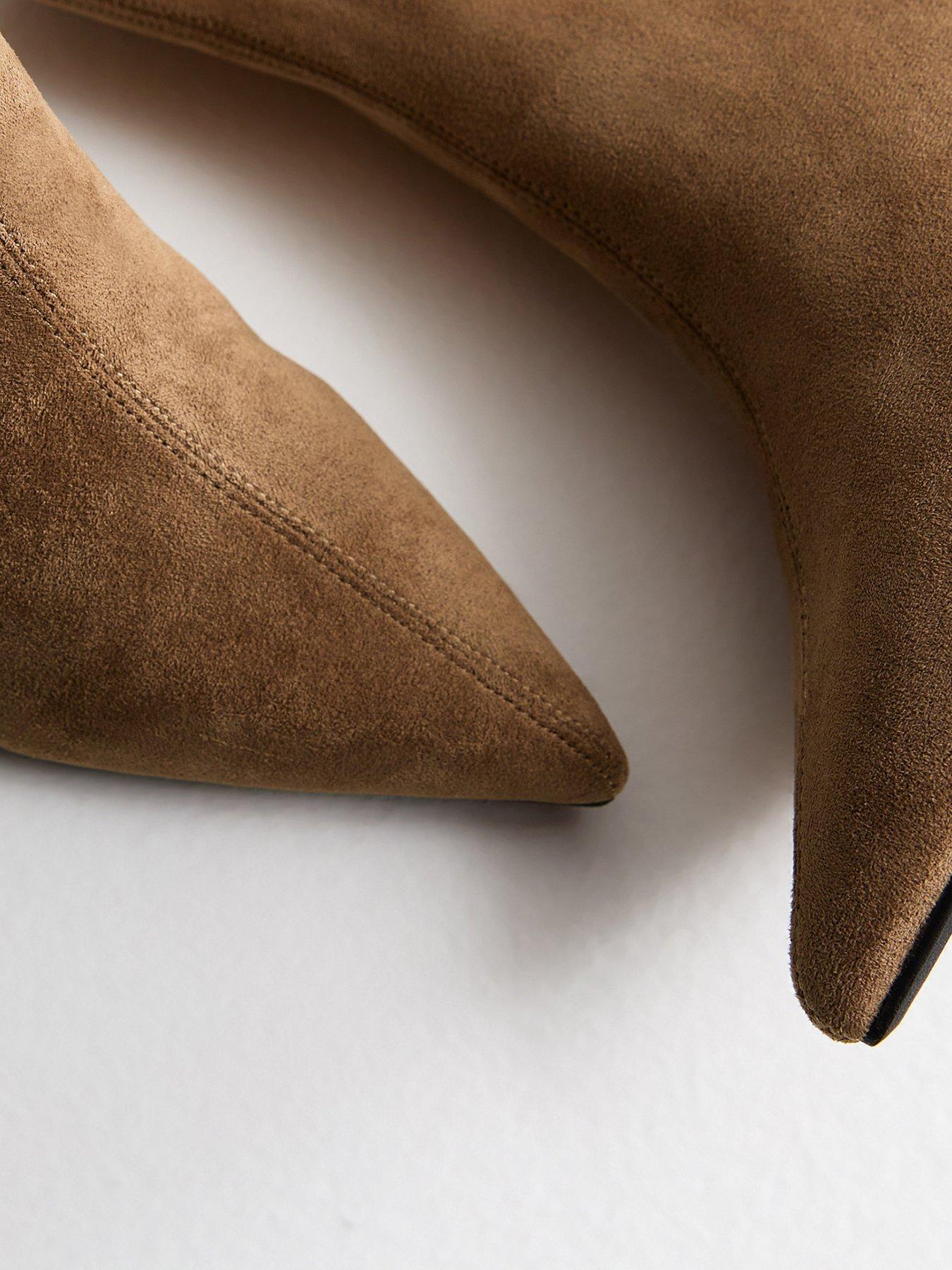 Image 4 of 5 of New Look Camel Faux Suede Pointed Toe Sock Boots