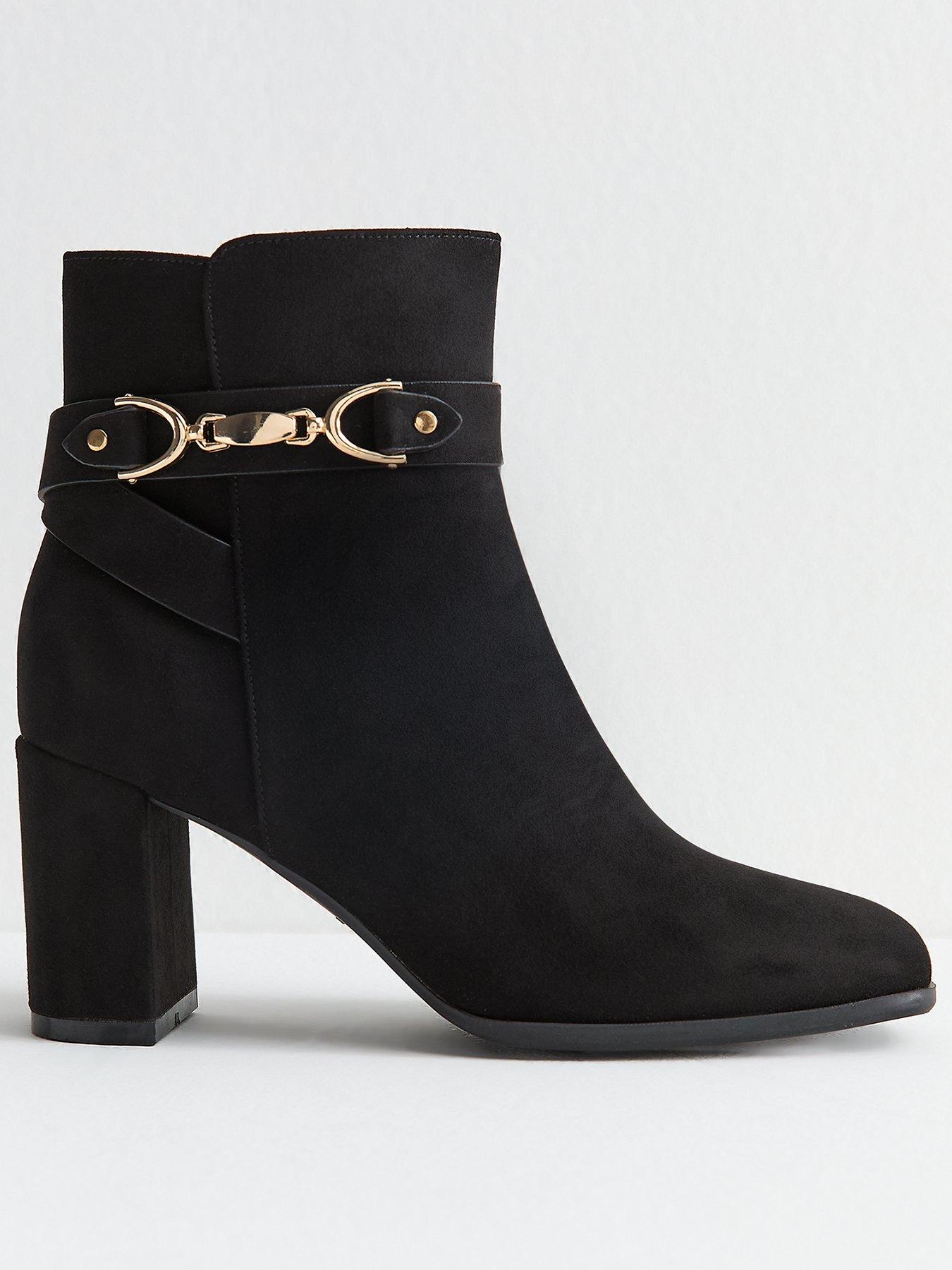 undefined Black Faux Suede Snaffle Detail Ankle Boots