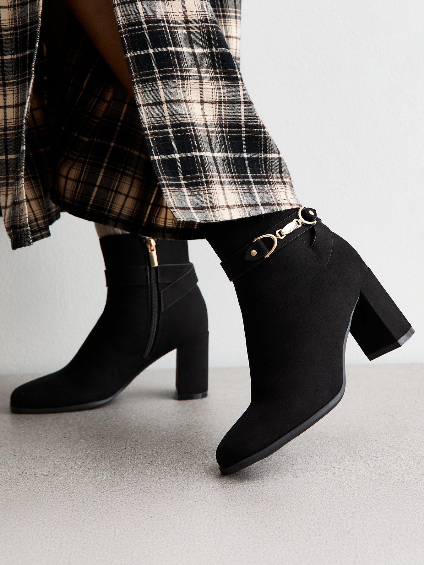 Image 2 of 6 of New Look Faux Suede Snaffle Detail Ankle Boots - Black