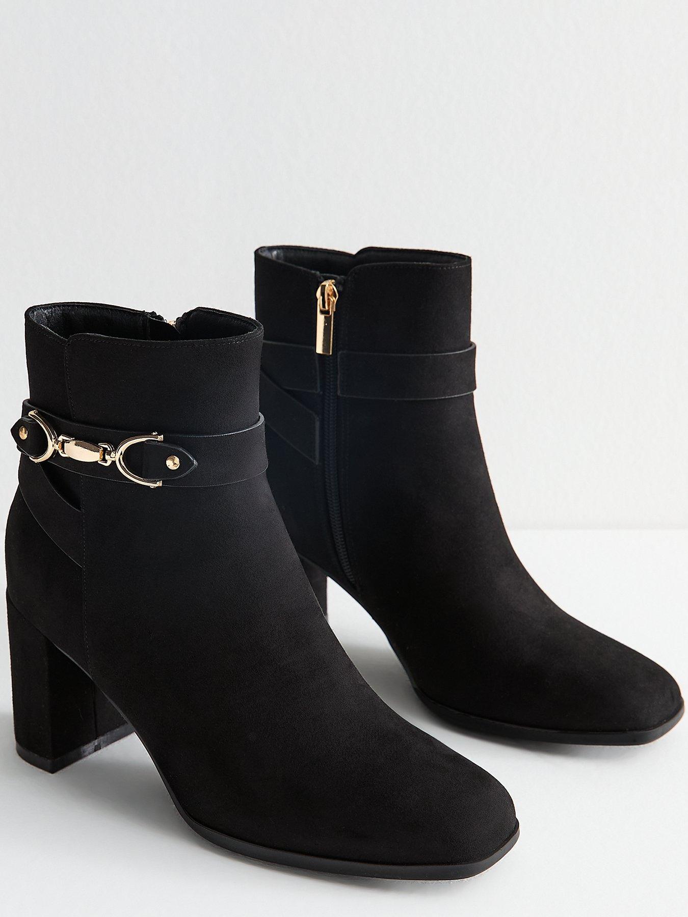 Image 4 of 6 of New Look Faux Suede Snaffle Detail Ankle Boots - Black