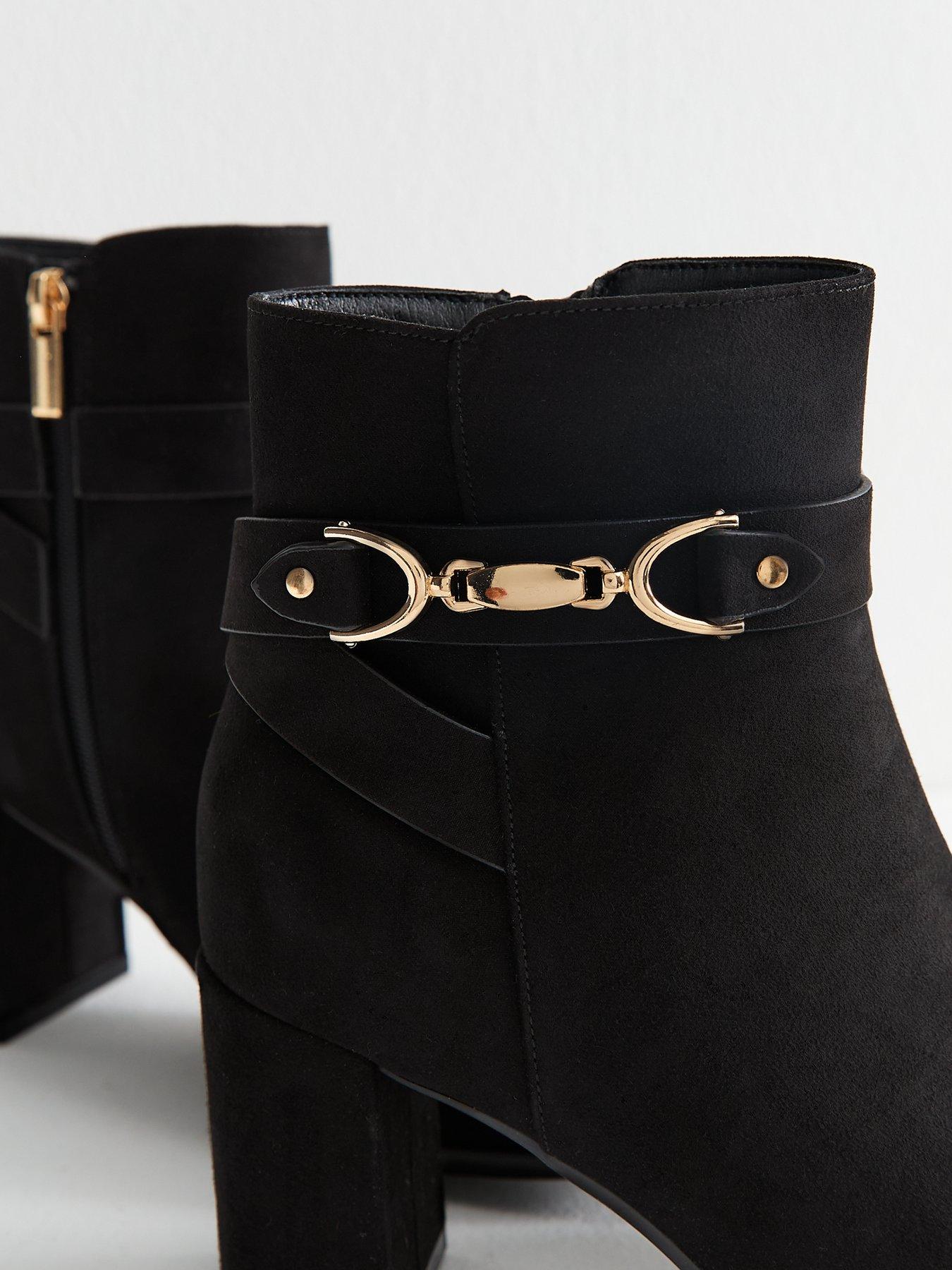 Image 5 of 6 of New Look Faux Suede Snaffle Detail Ankle Boots - Black