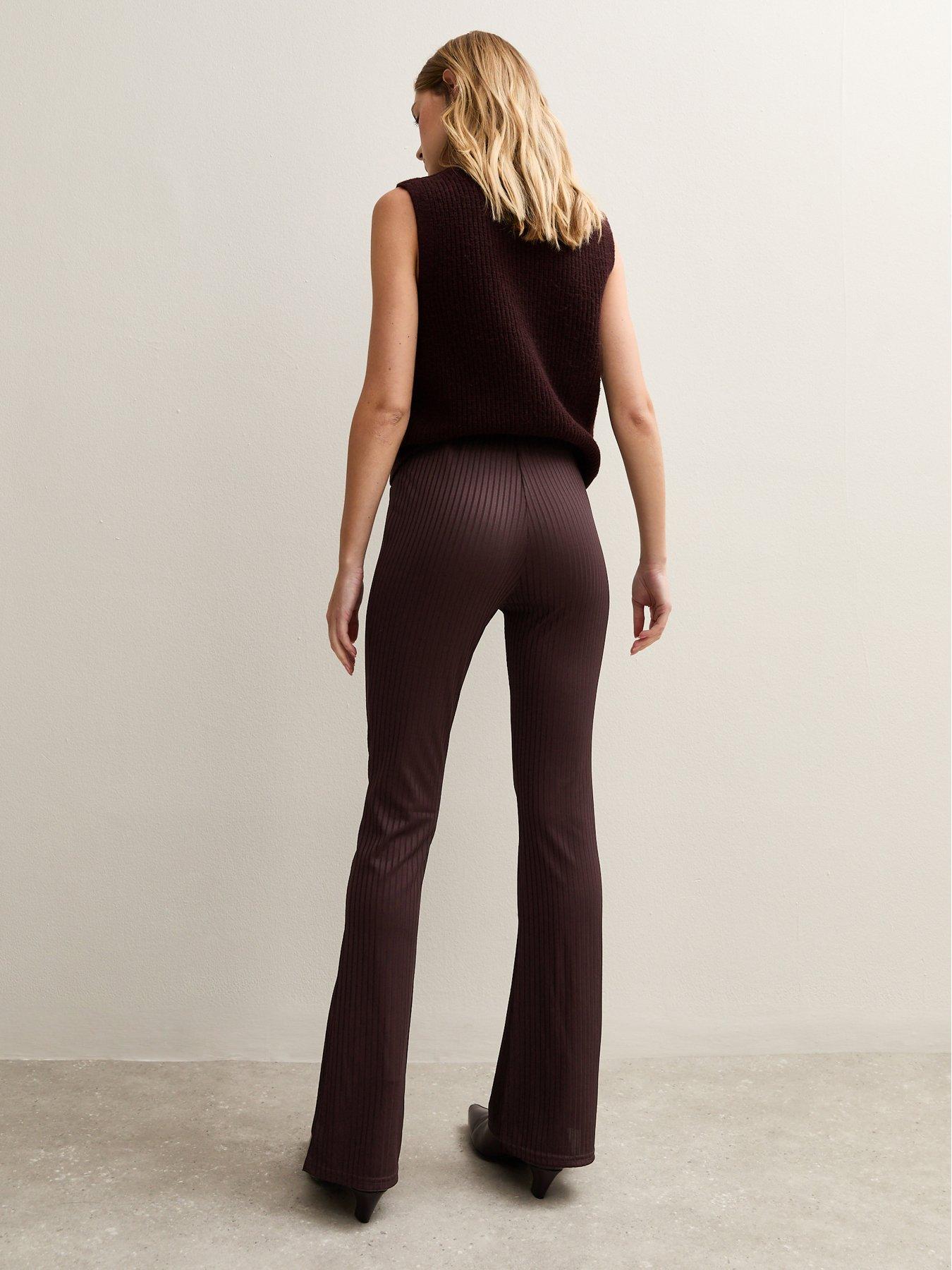 stillFront image of new-look-ribbed-jersey-flared-trousers-dark-red