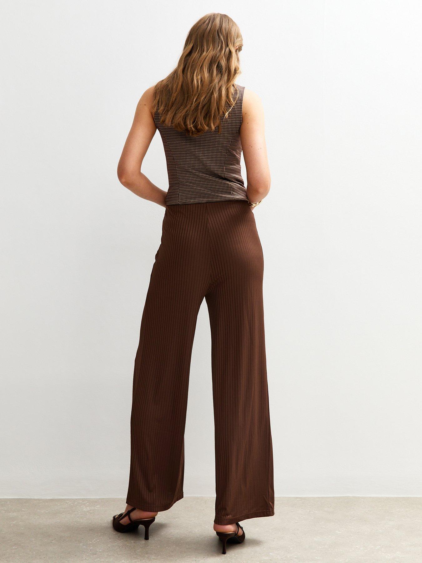 image of new-look-ribbed-wide-leg-trousers-brown