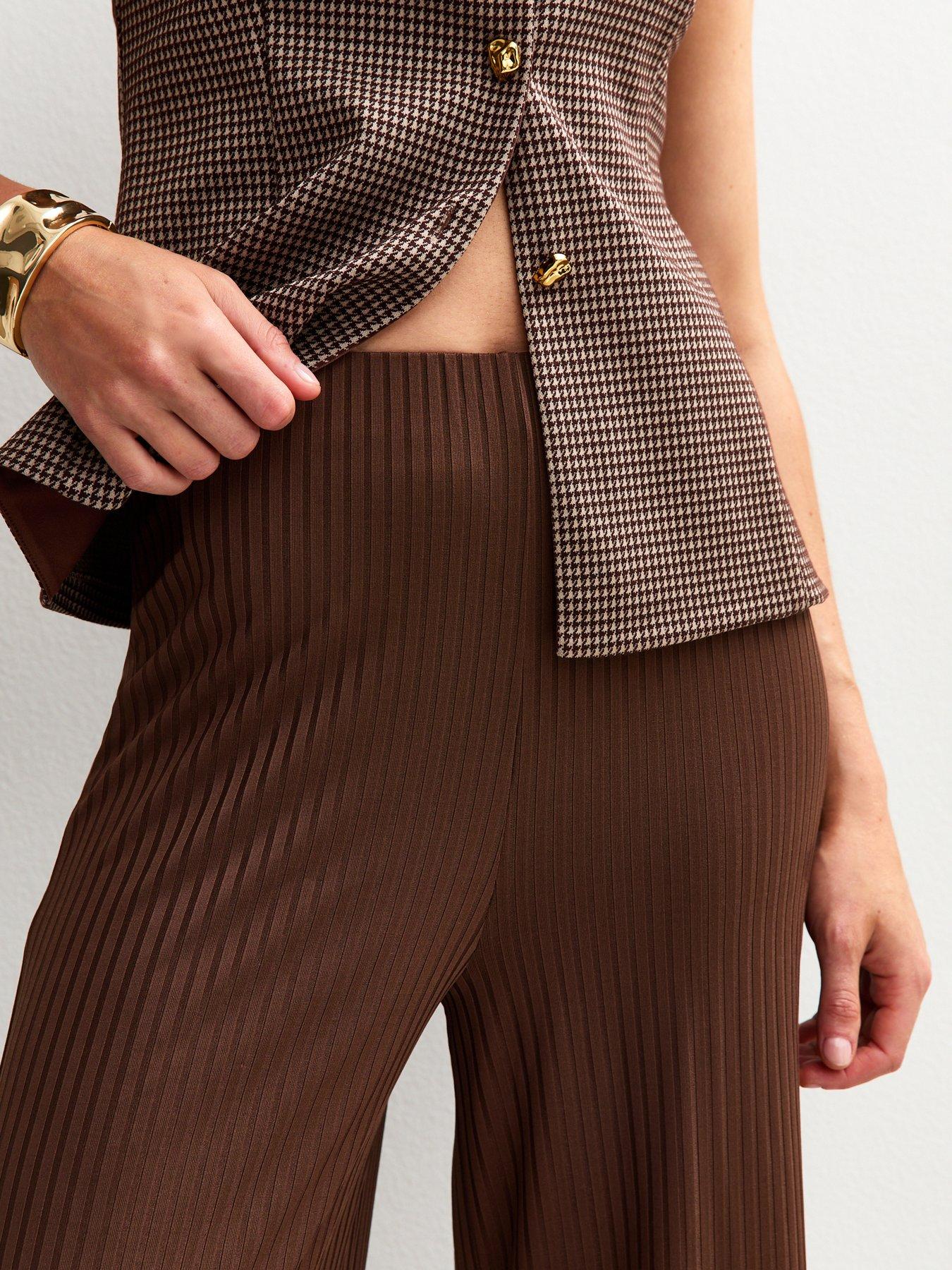  image of new-look-ribbed-wide-leg-trousers-brown