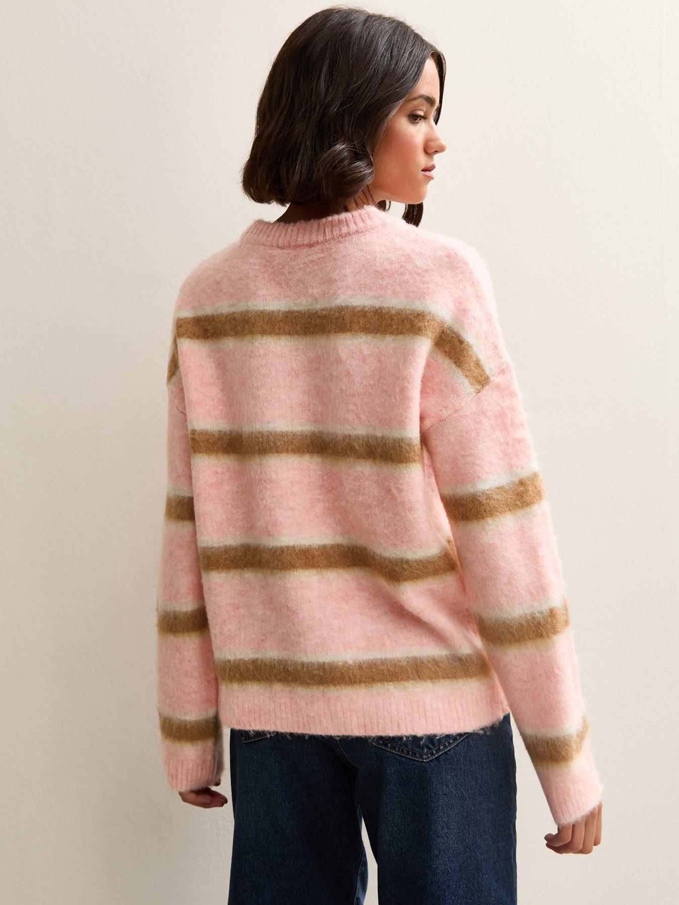 Image 2 of 6 of New Look Grey Striped Brushed Crew Neck Jumper