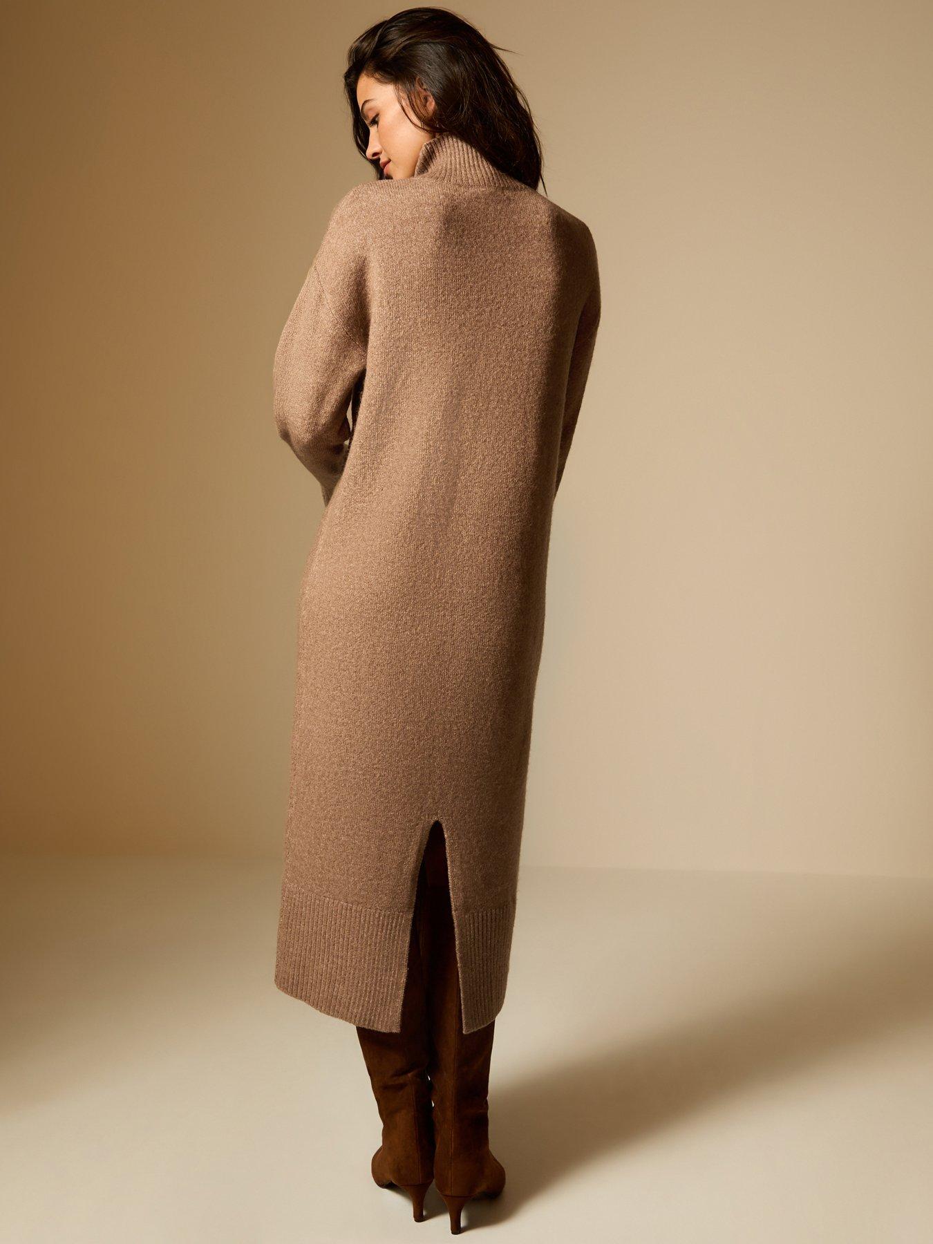  image of new-look-mink-high-neck-back-slit-midi-jumper-dress
