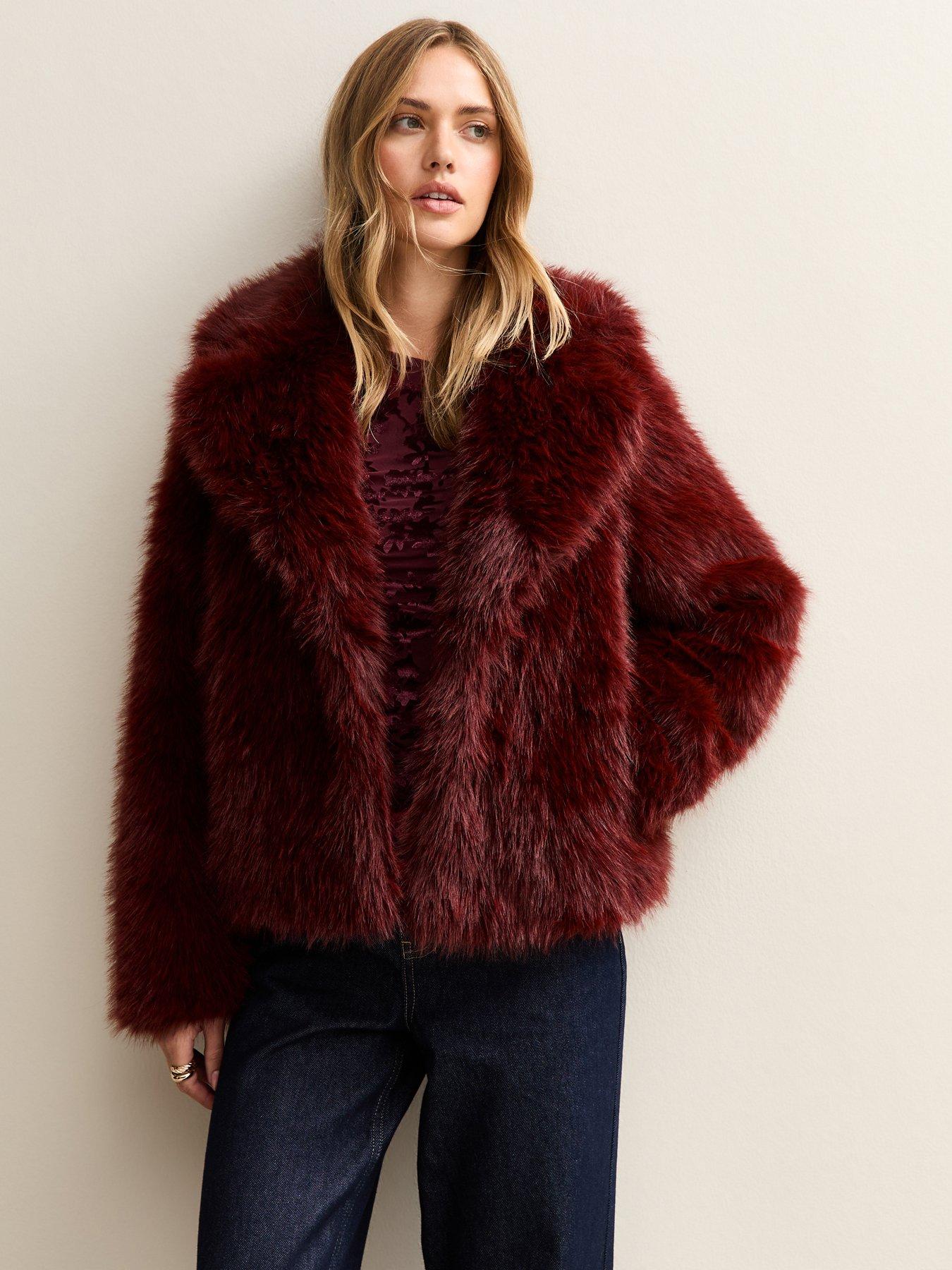 New Look Faux Fur Coat - Dark Burgundy