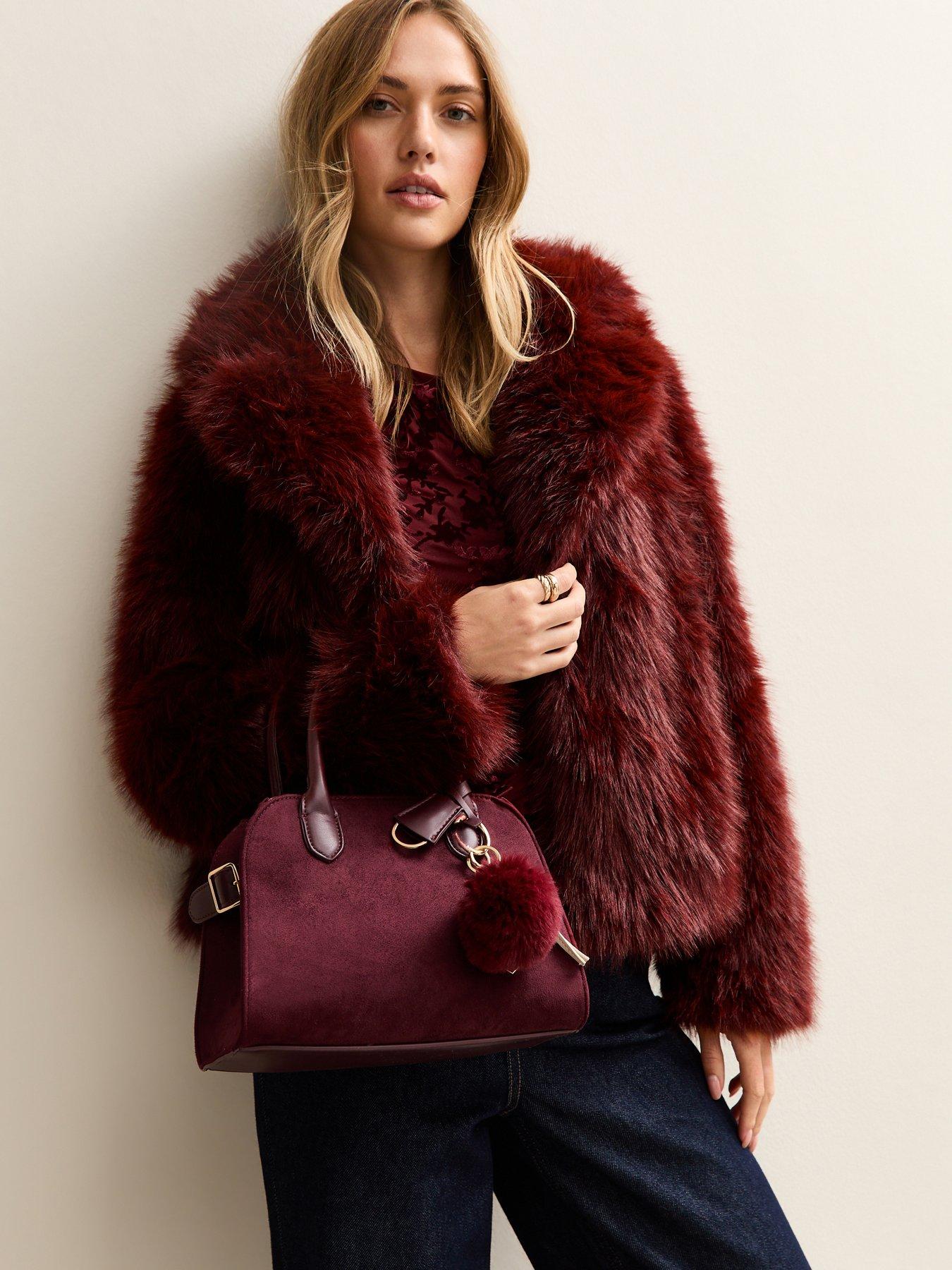  image of new-look-faux-fur-coat-dark-burgundy