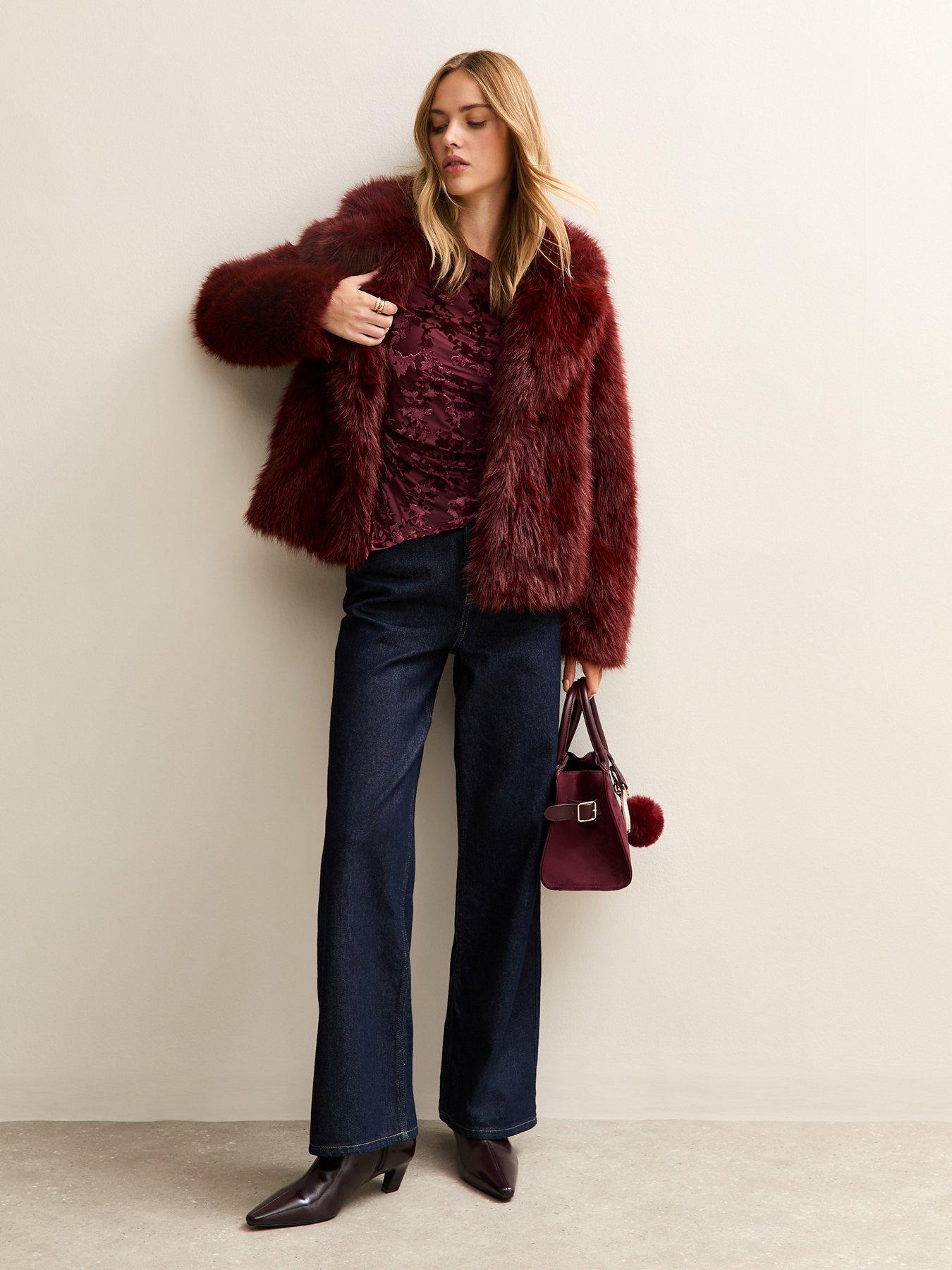  image of new-look-faux-fur-coat-dark-burgundy