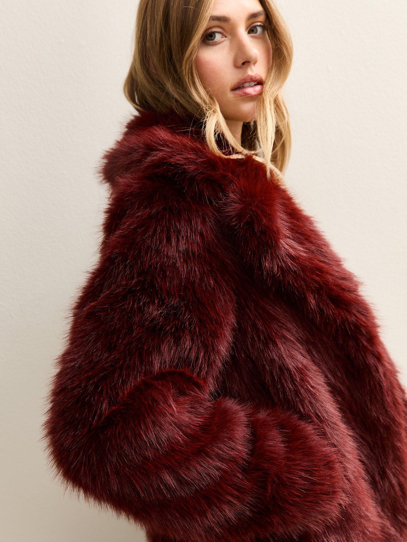  image of new-look-faux-fur-coat-dark-burgundy