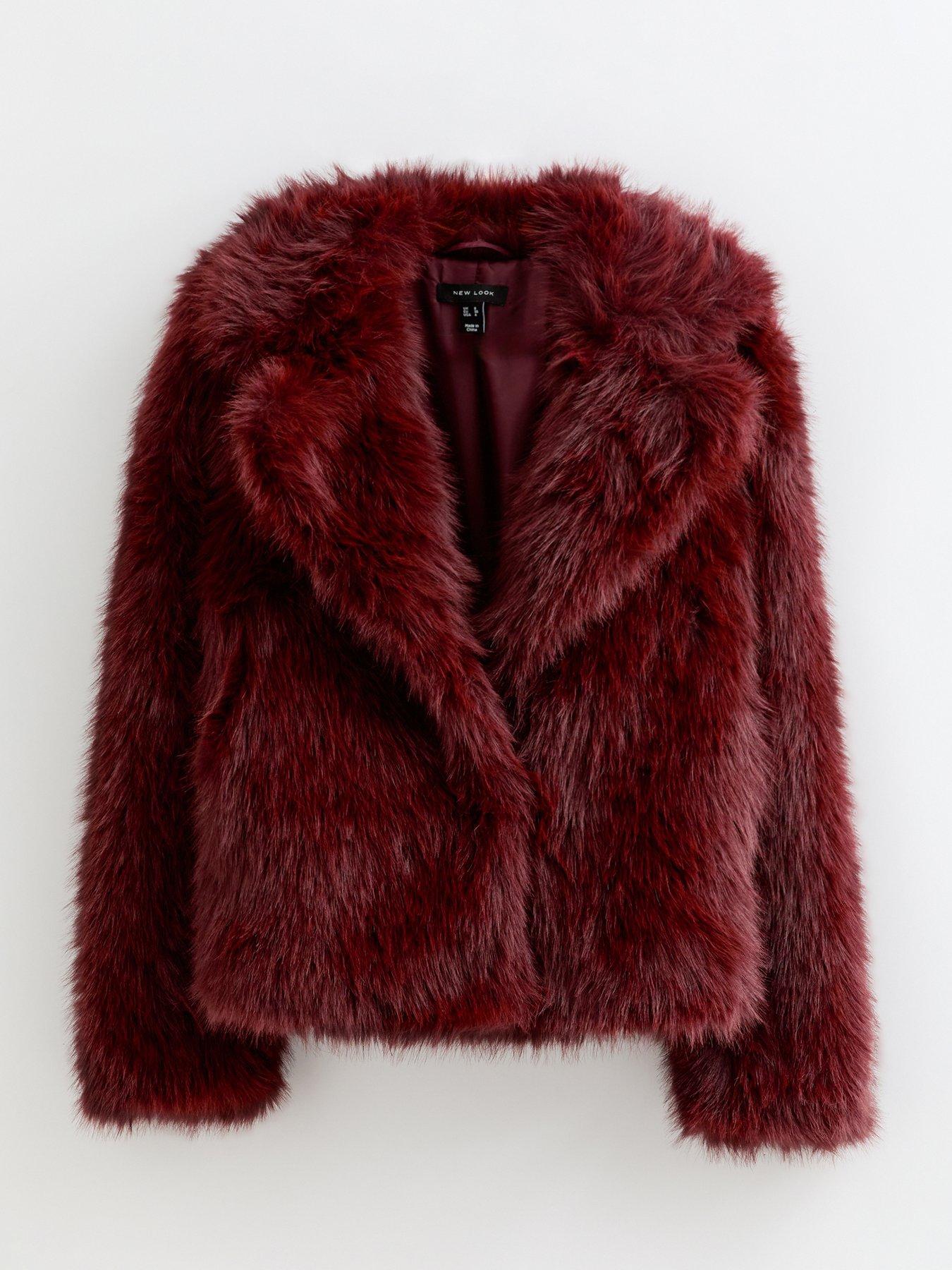  image of new-look-faux-fur-coat-dark-burgundy