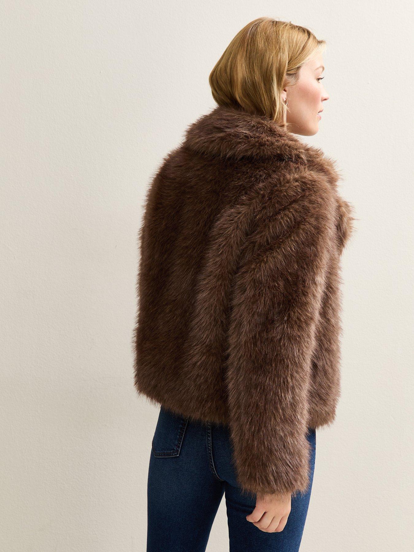  image of new-look-faux-fur-coat-brown