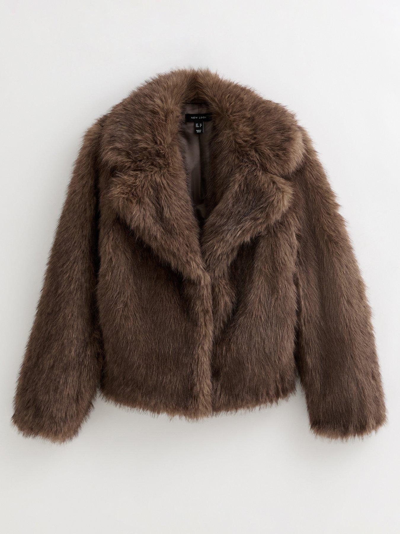  image of new-look-faux-fur-coat-brown