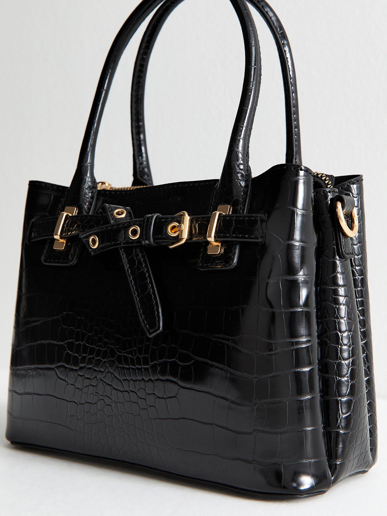  image of new-look-black-patent-faux-leather-crocodile-embossed-mini-crossbody-bag