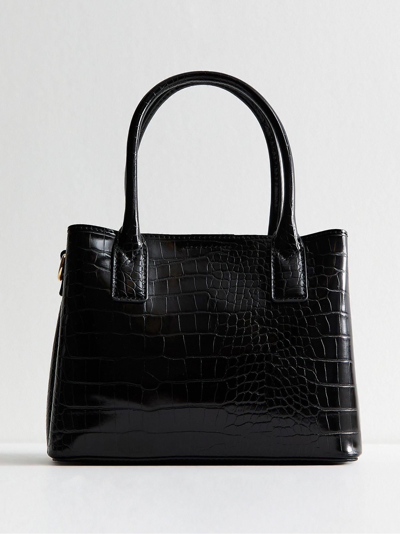  image of new-look-black-patent-faux-leather-crocodile-embossed-mini-crossbody-bag