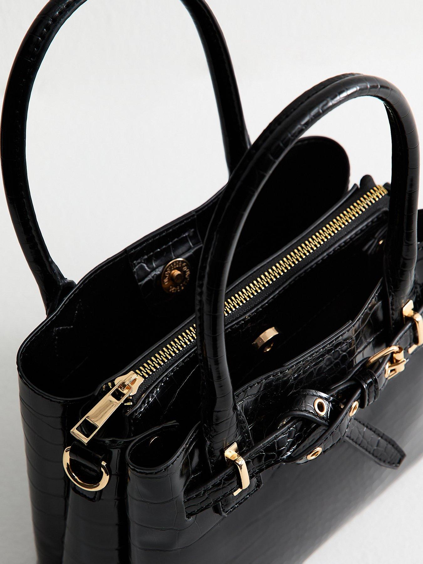  image of new-look-black-patent-faux-leather-crocodile-embossed-mini-crossbody-bag