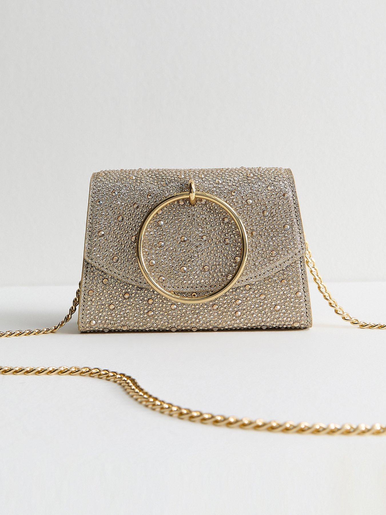  image of new-look-gold-diamante-embellished-ring-detail-clutch