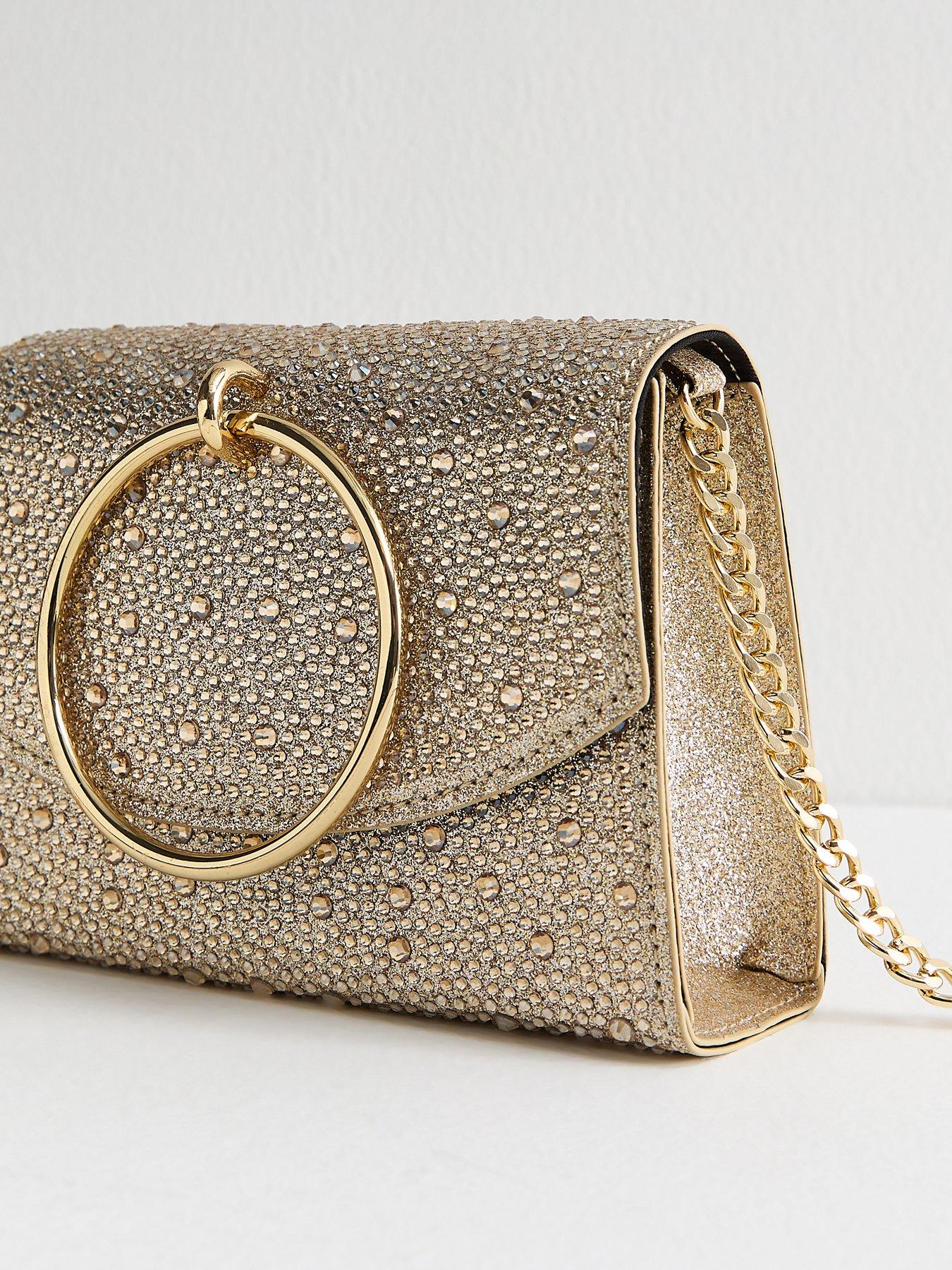  image of new-look-gold-diamante-embellished-ring-detail-clutch