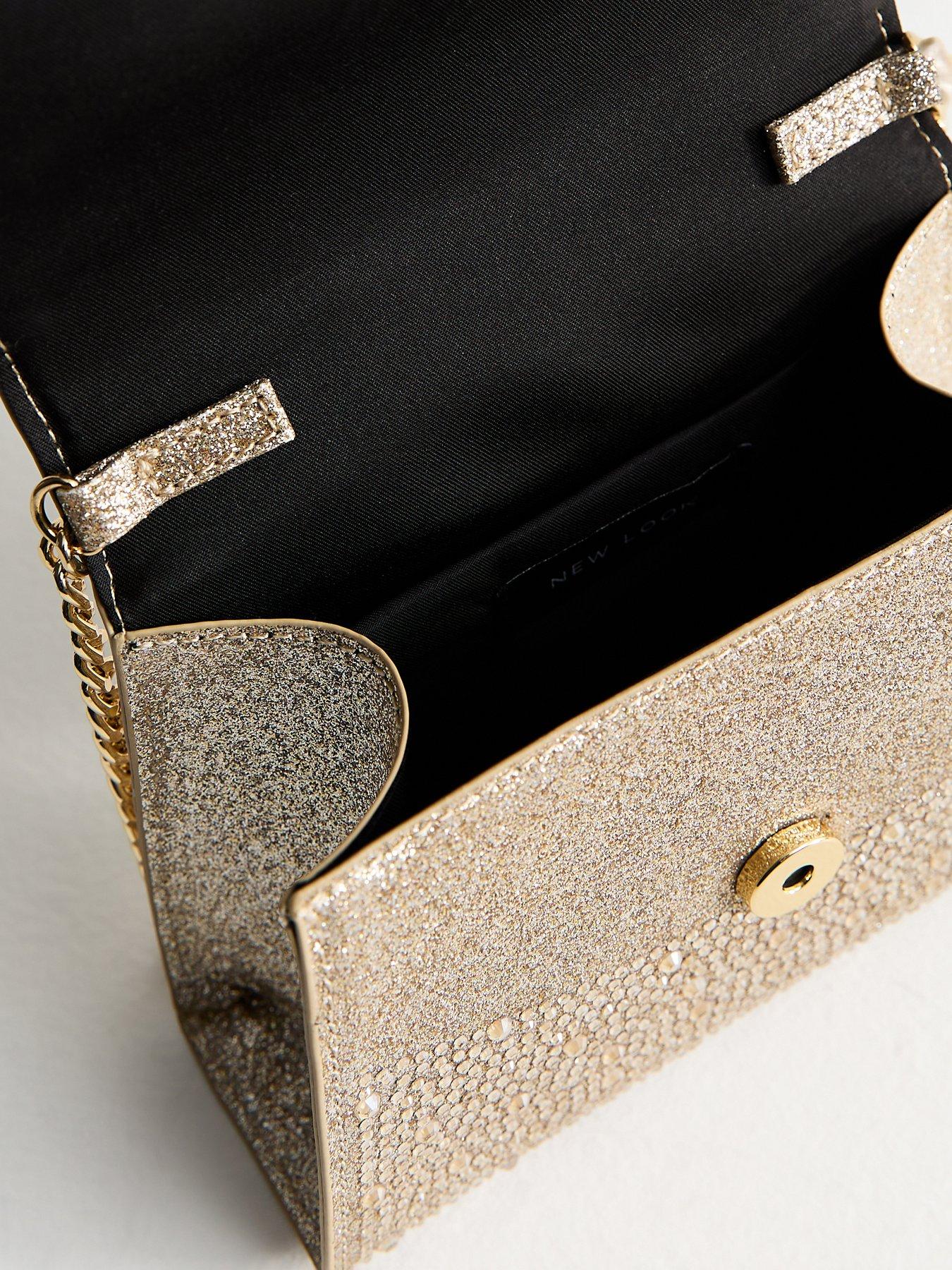  image of new-look-gold-diamante-embellished-ring-detail-clutch