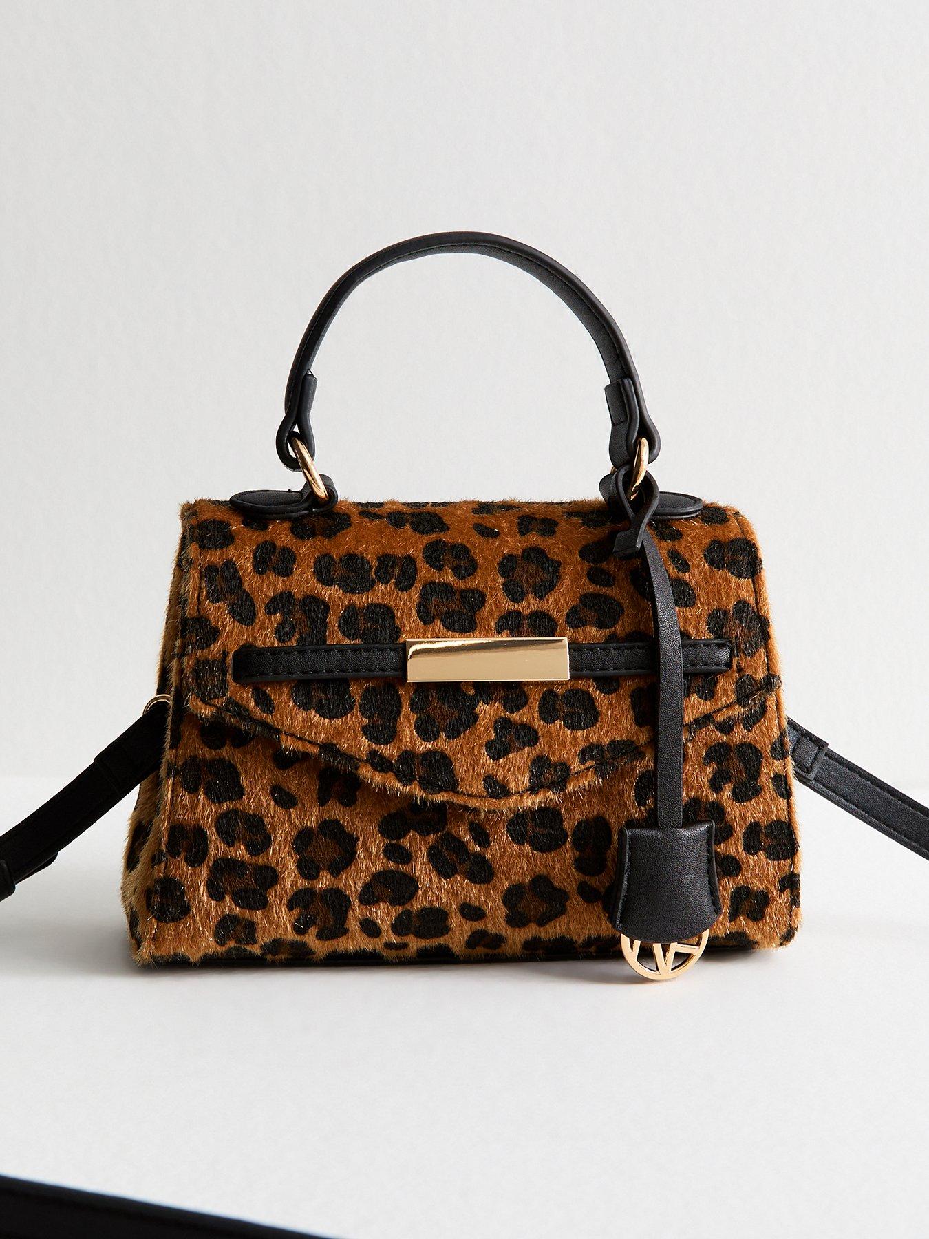 New Look Brown Textured Leopard Print Top Handle Bag