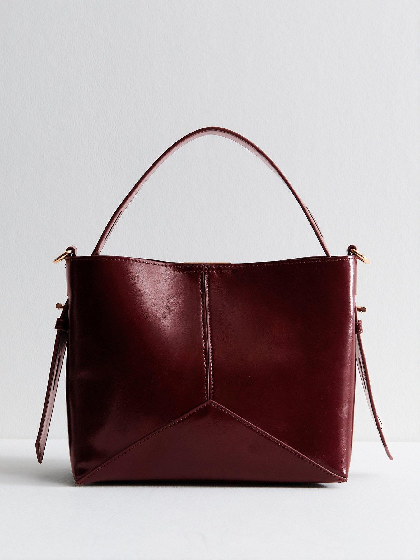 Image 3 of 5 of New Look Dark Burgundy High Shine Panelled Bucket Bag