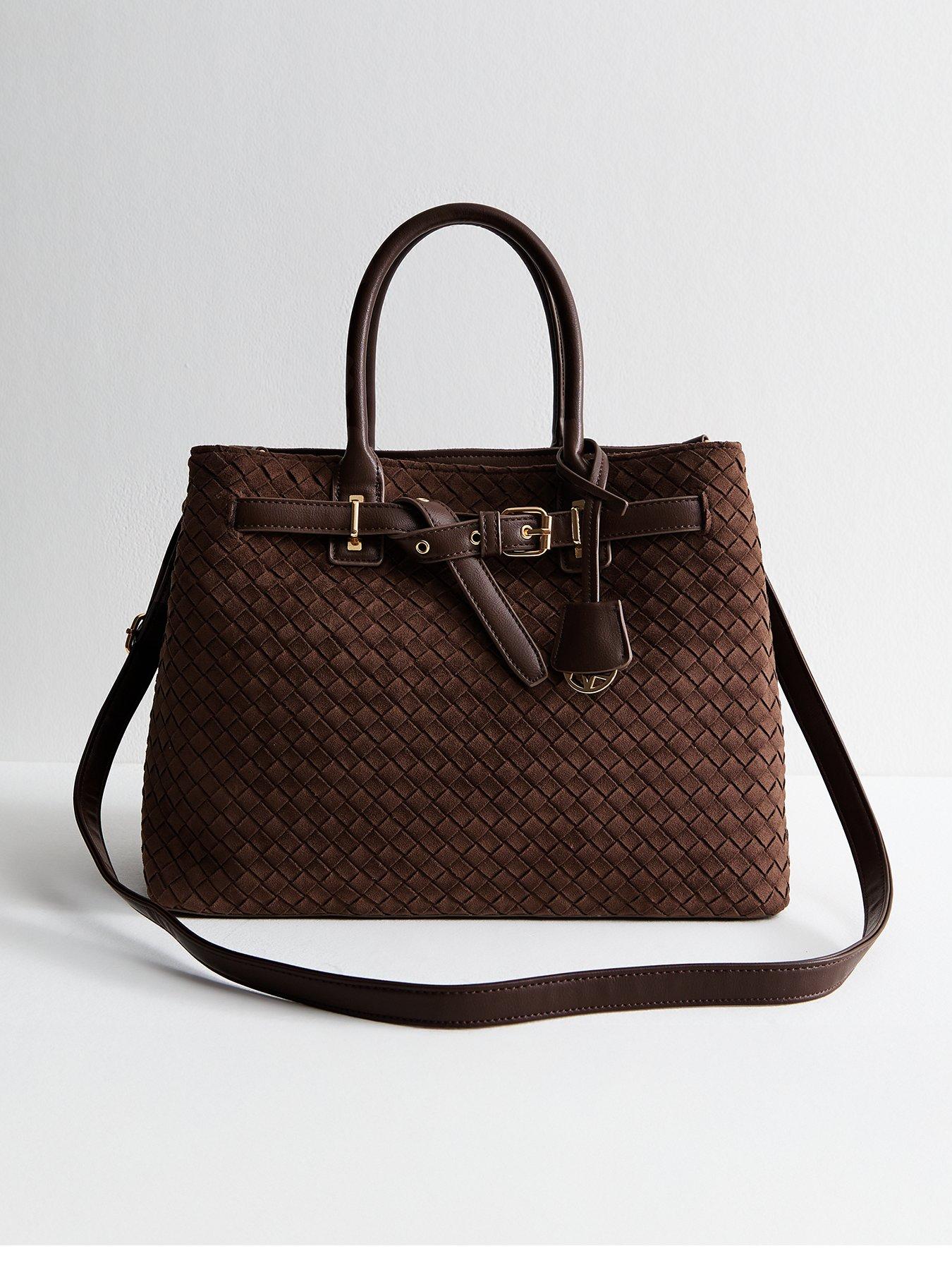undefined Dark Brown Faux Suede Triple Compartment Tote Bag