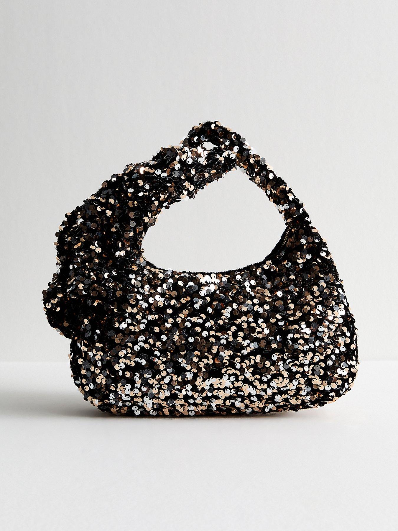 New Look Brown Sequinned Bow Appliqued Hand Bag