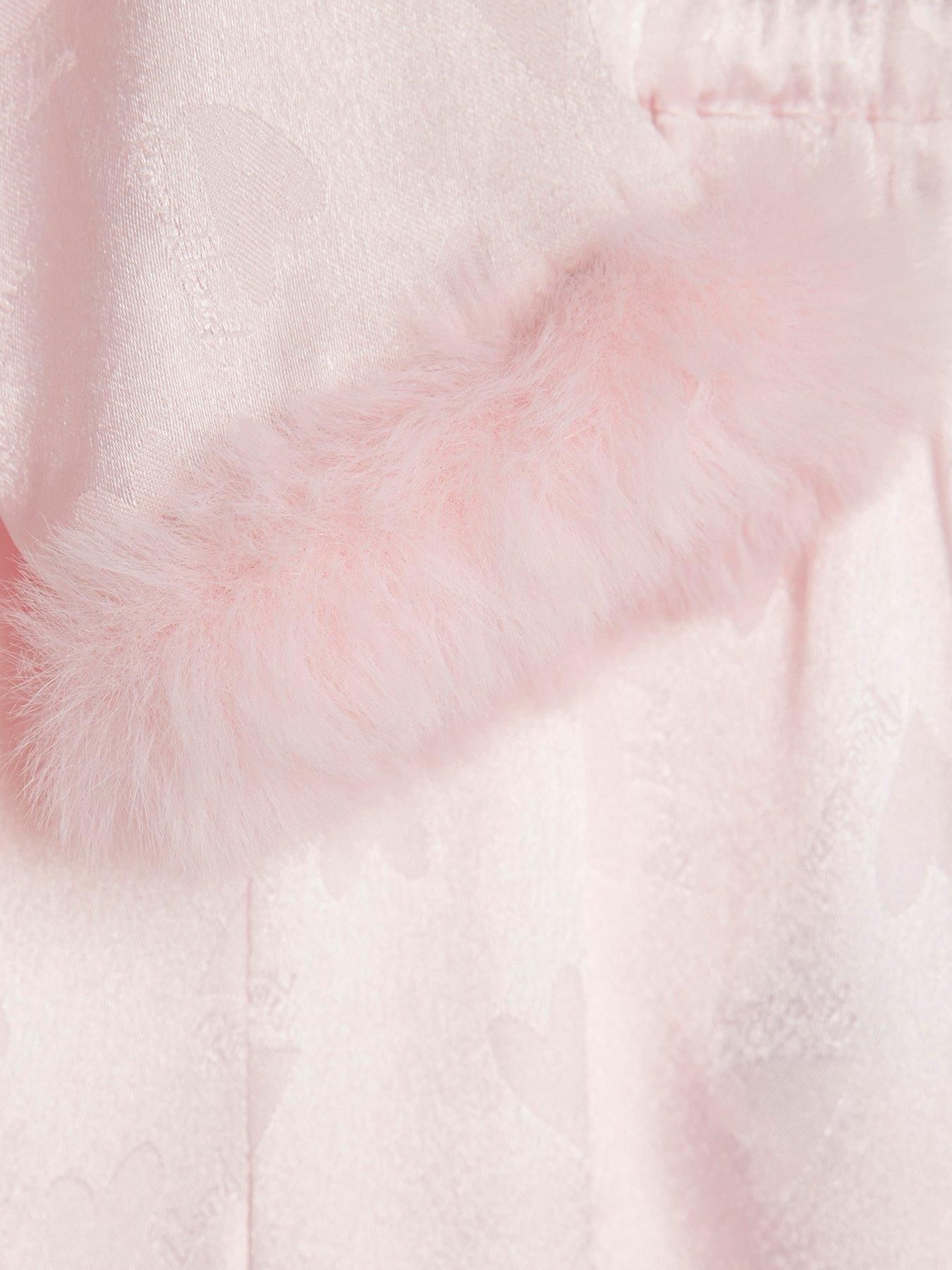  image of river-island-mini-girls-fur-cuff-satin-pyjamas-pink