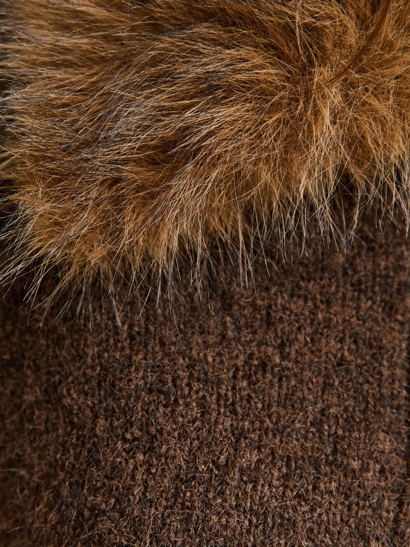  image of new-look-faux-fur-collar-cardigan-brown
