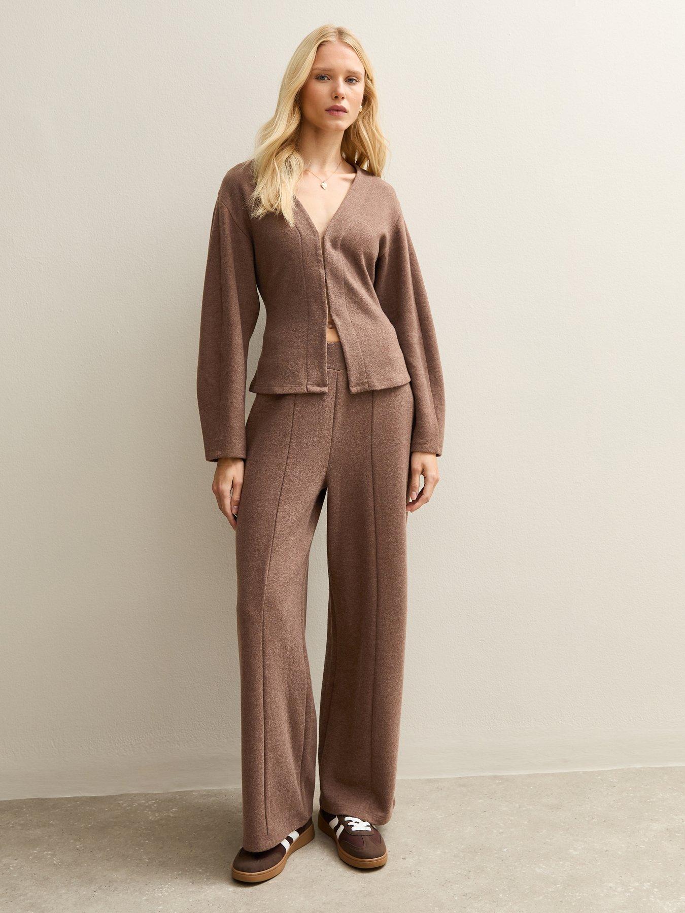 New Look Soft Touch Wide Leg Trousers - Brown