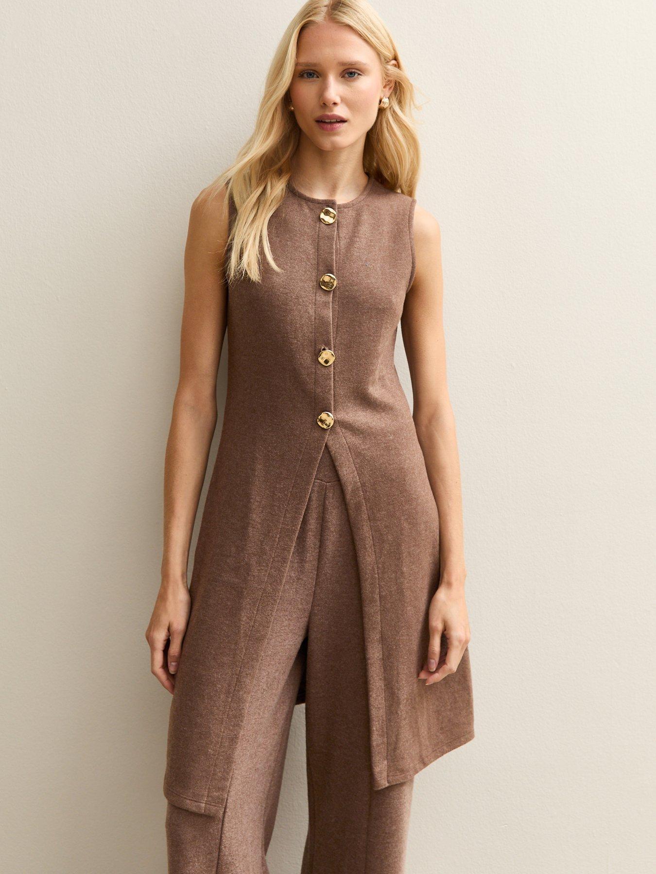 New Look Brown Soft Touch Longline Button Up Waistcoat