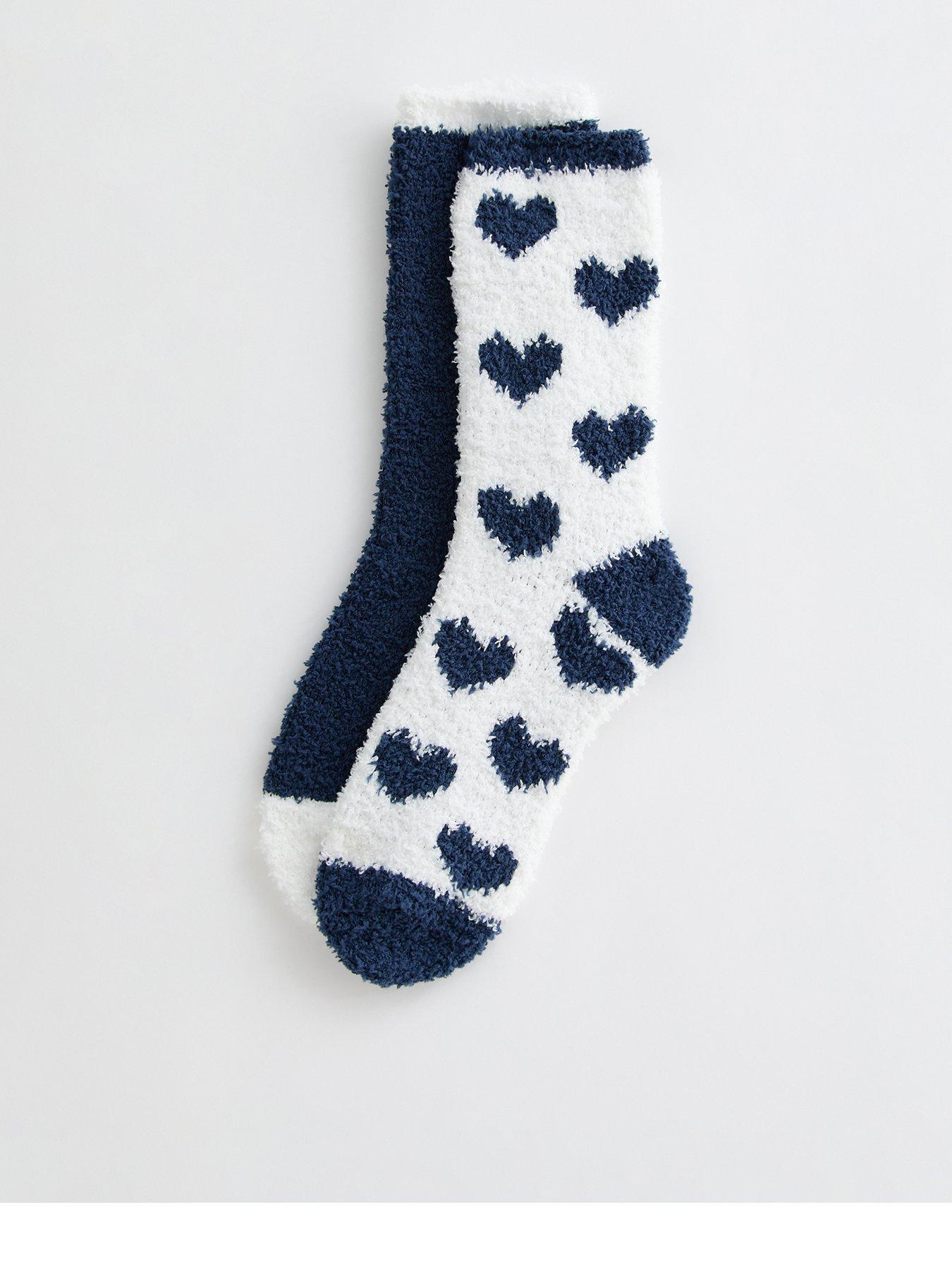 New Look Blue Pack Of 2 Heart Pattern Textured Socks