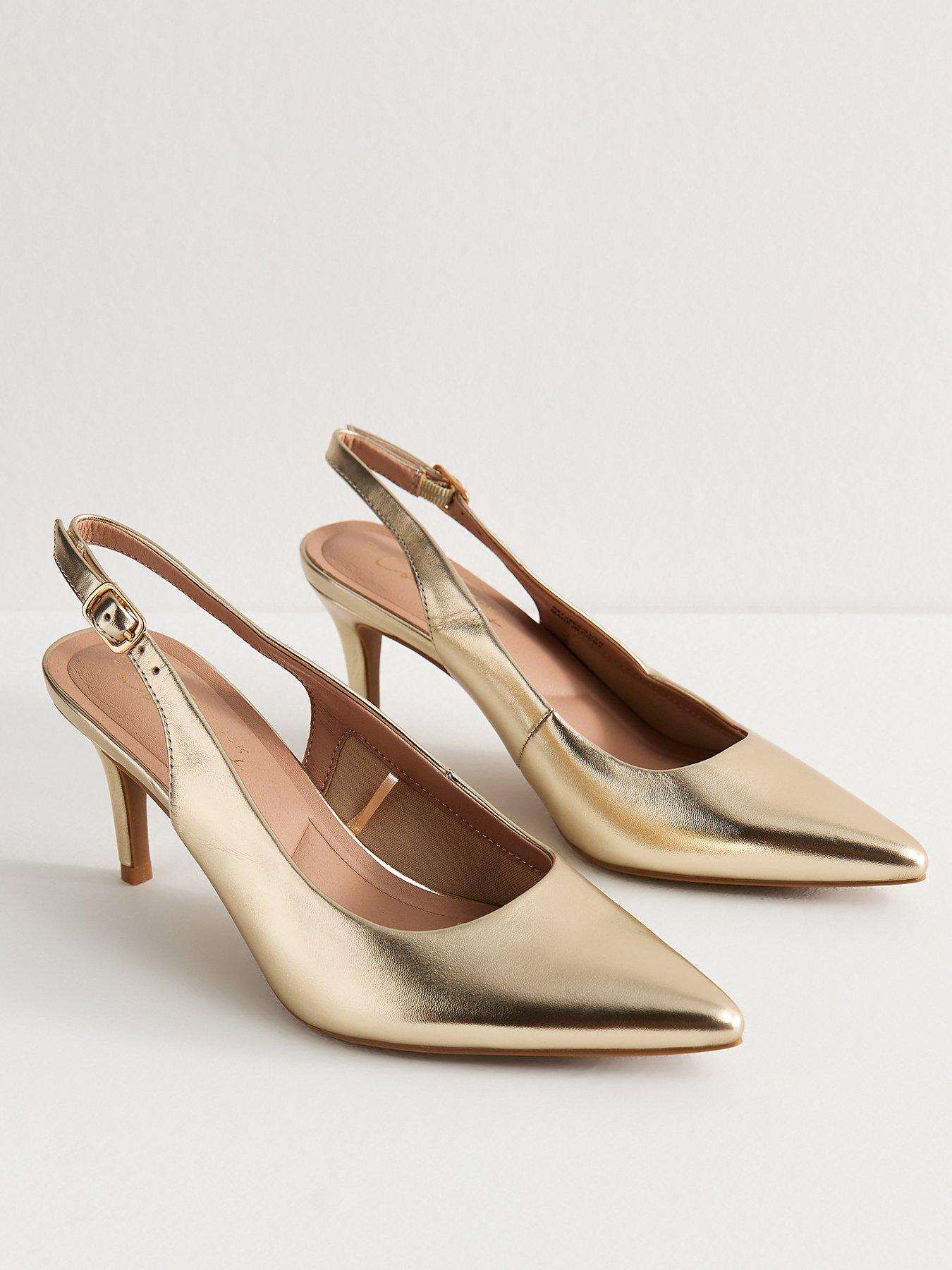 image of new-look-faux-leather-pointed-slingback-stiletto-heel-court-shoes-gold