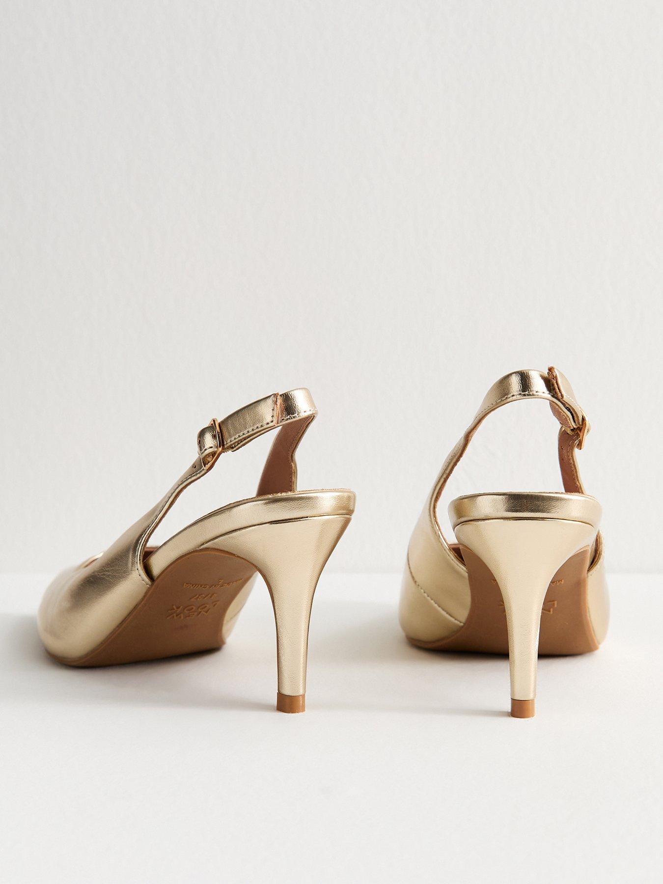  image of new-look-faux-leather-pointed-slingback-stiletto-heel-court-shoes-gold