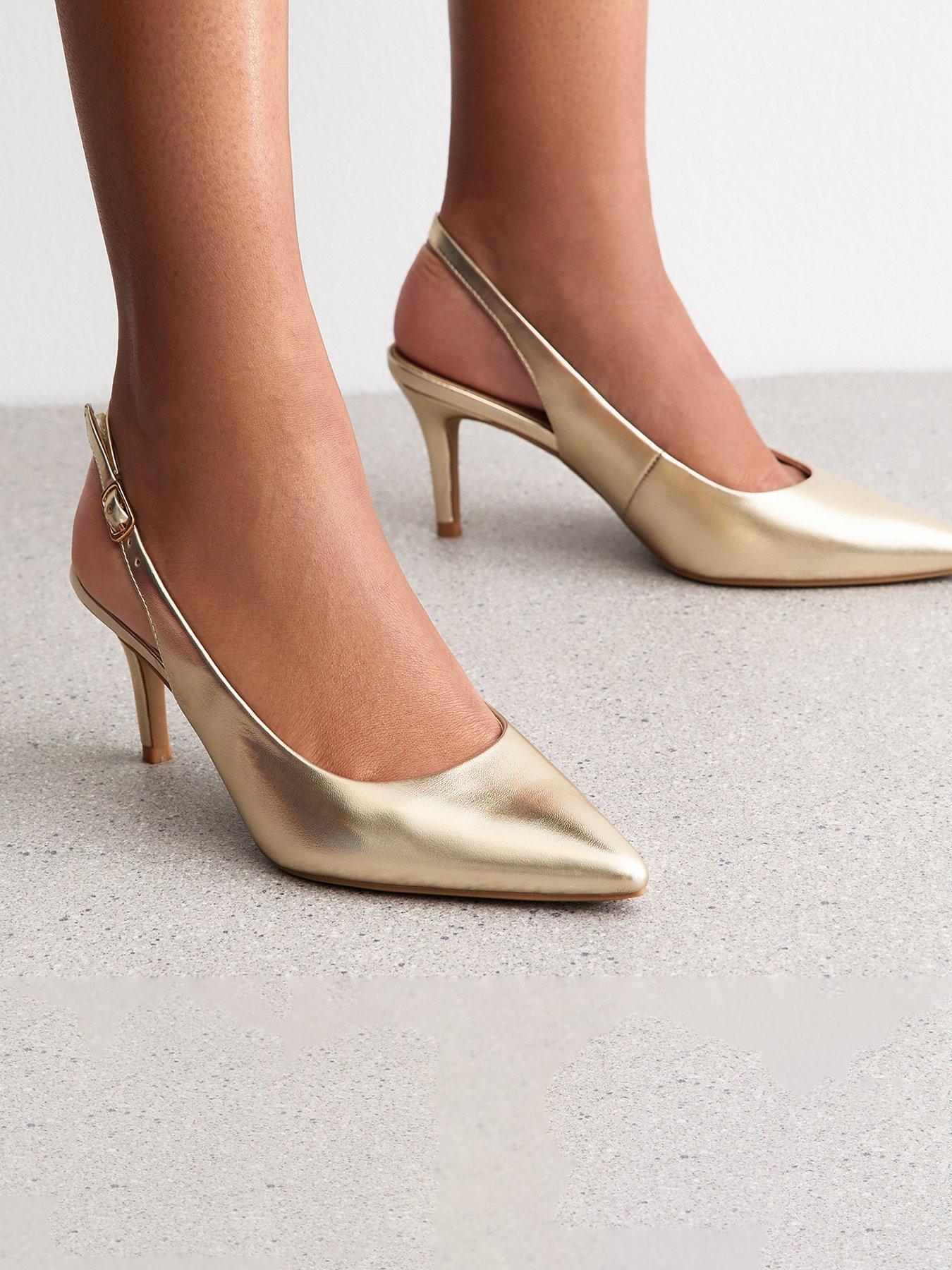  image of new-look-faux-leather-pointed-slingback-stiletto-heel-court-shoes-gold