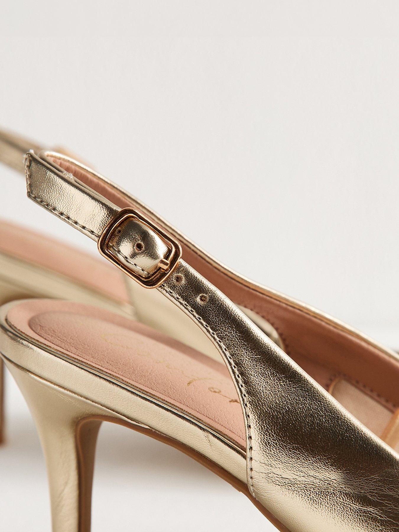  image of new-look-faux-leather-pointed-slingback-stiletto-heel-court-shoes-gold