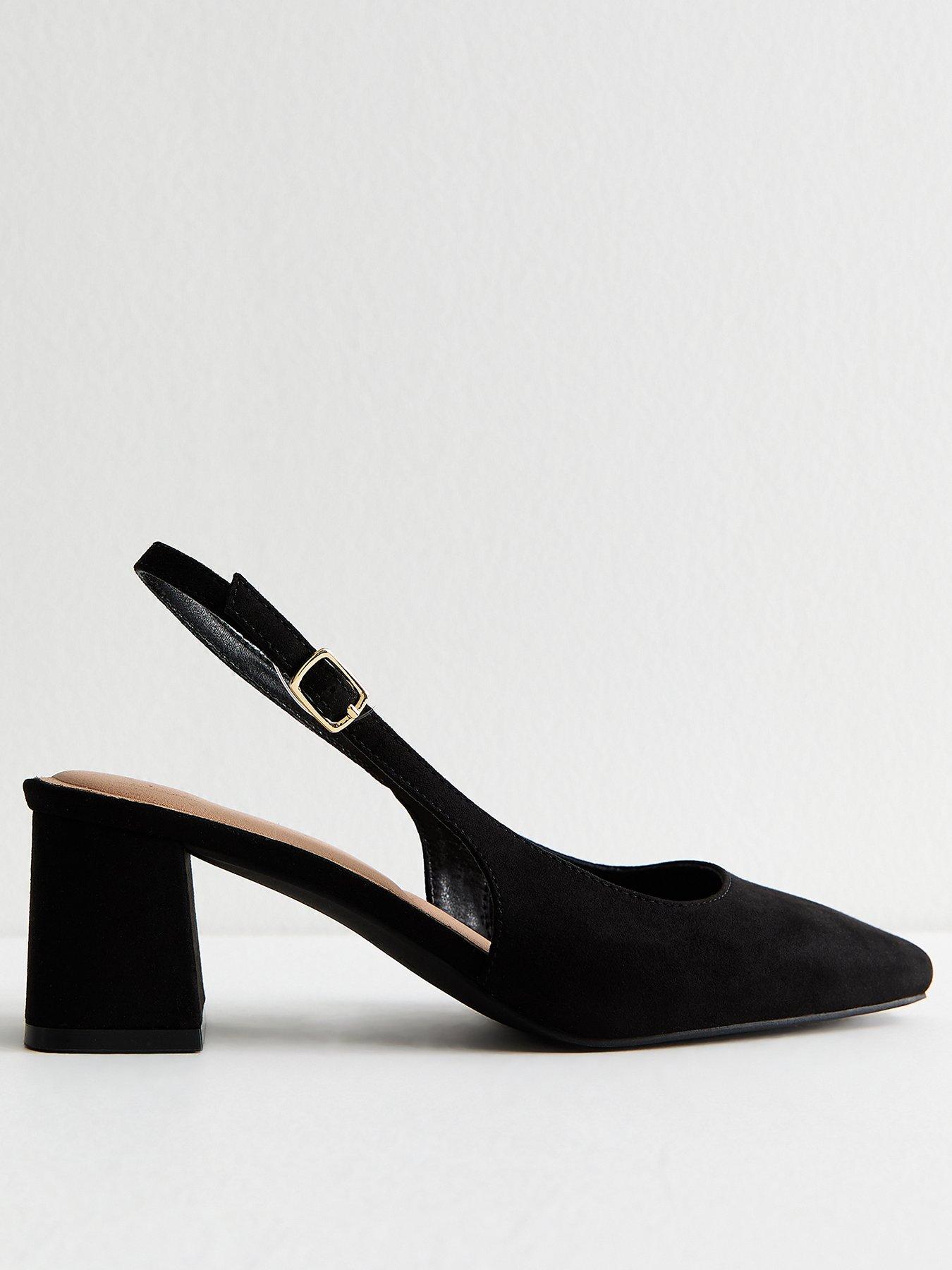 Image 1 of 3 of New Look Faux Suede Block Heel Slingback Sandals - Black