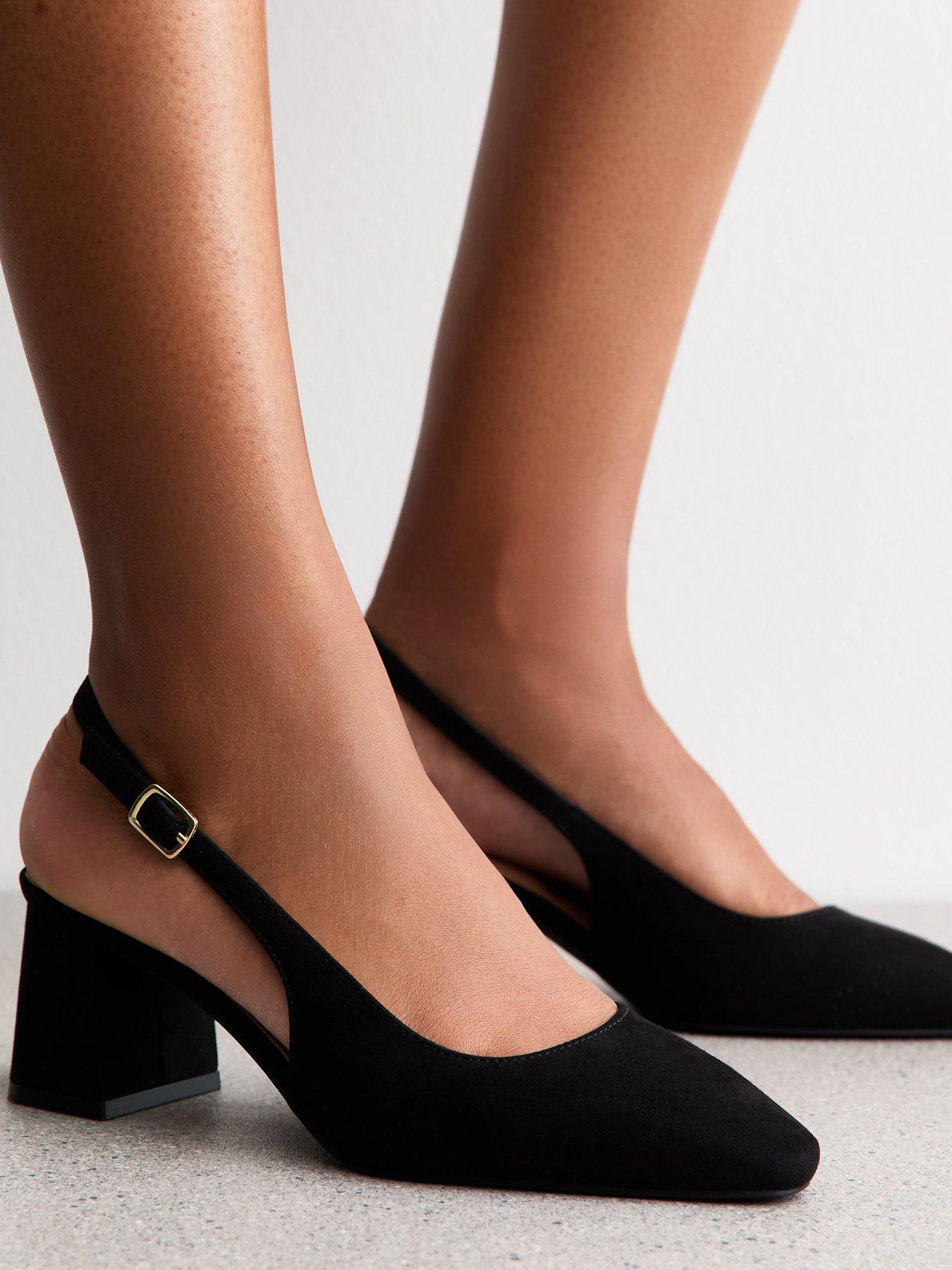 Image 3 of 3 of New Look Faux Suede Block Heel Slingback Sandals - Black