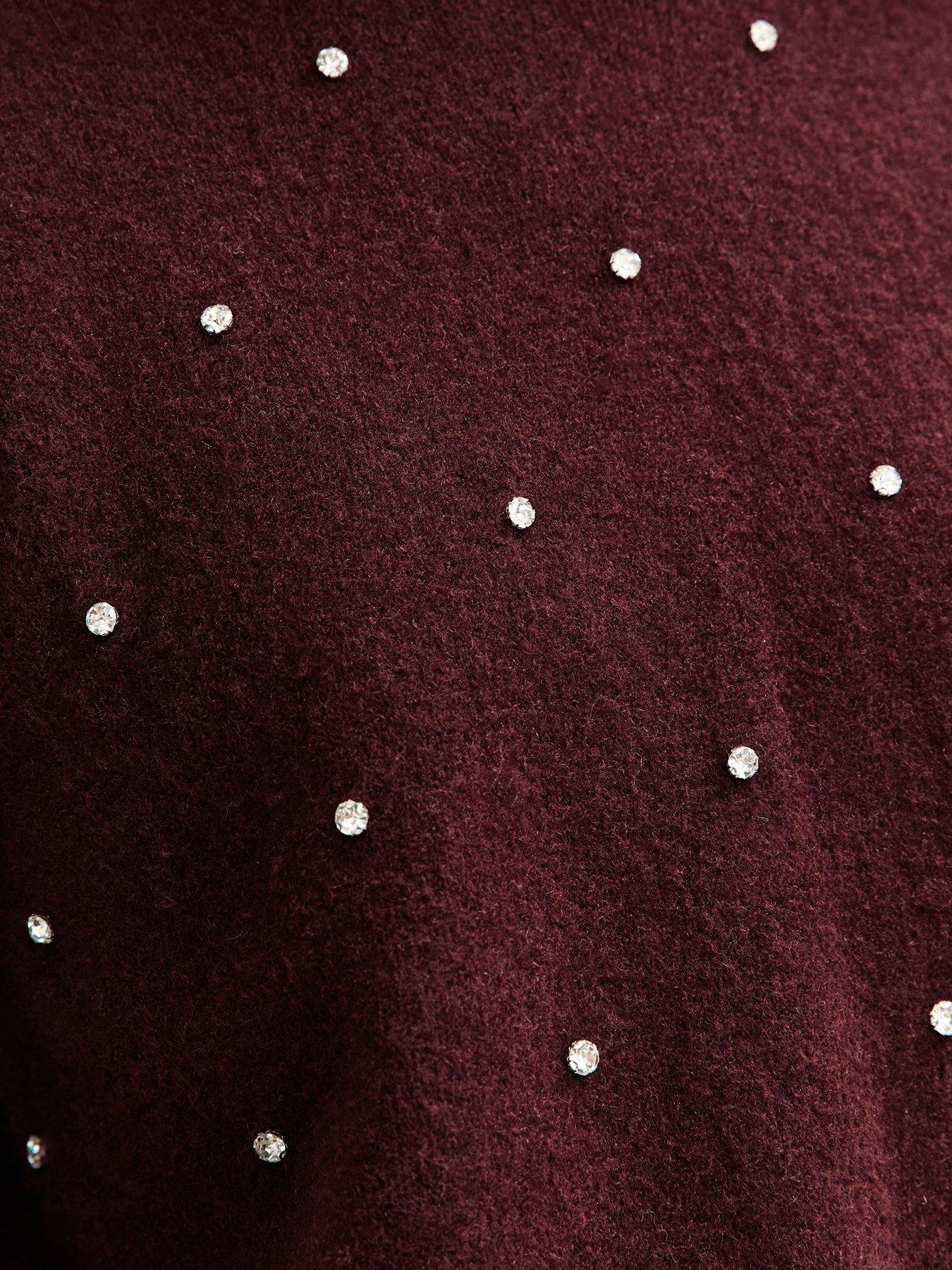  image of new-look-dark-burgundy-diamanteacute-embellished-short-sleeve-top