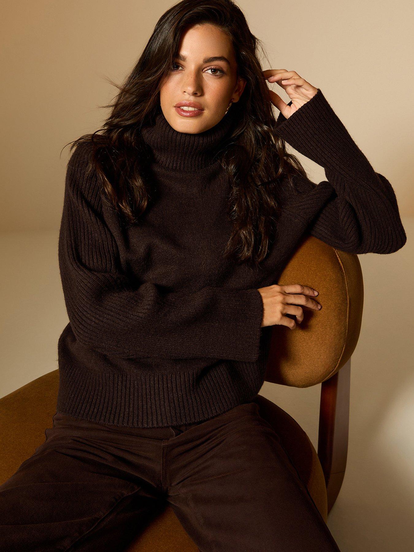 New Look Dark Brown Rib Roll Neck Jumper