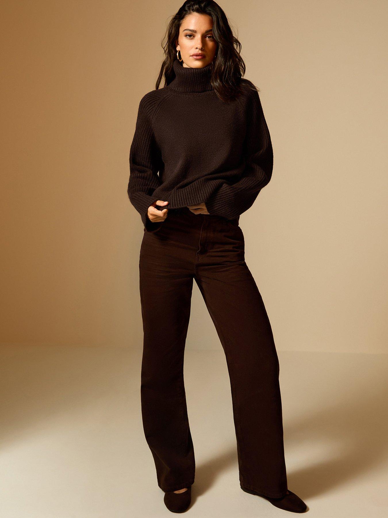 Image 3 of 6 of New Look Dark Brown Rib Roll Neck Jumper